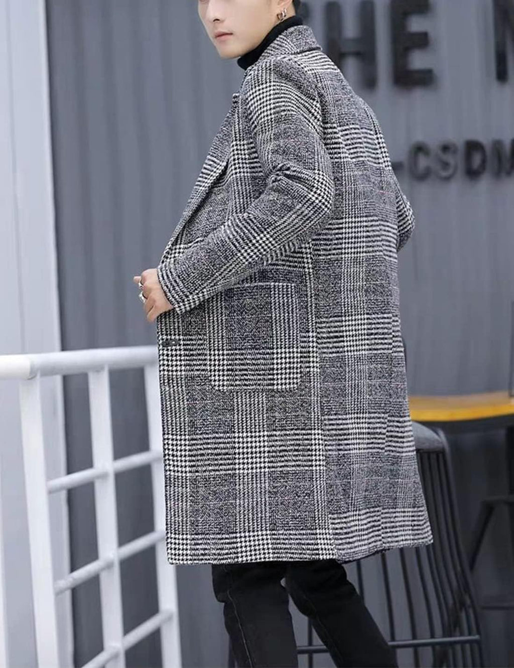 Springrain Men's Wool Blend Pea Coat Notched Collar Single Breasted Overcoat Warm Winter Trench Coat