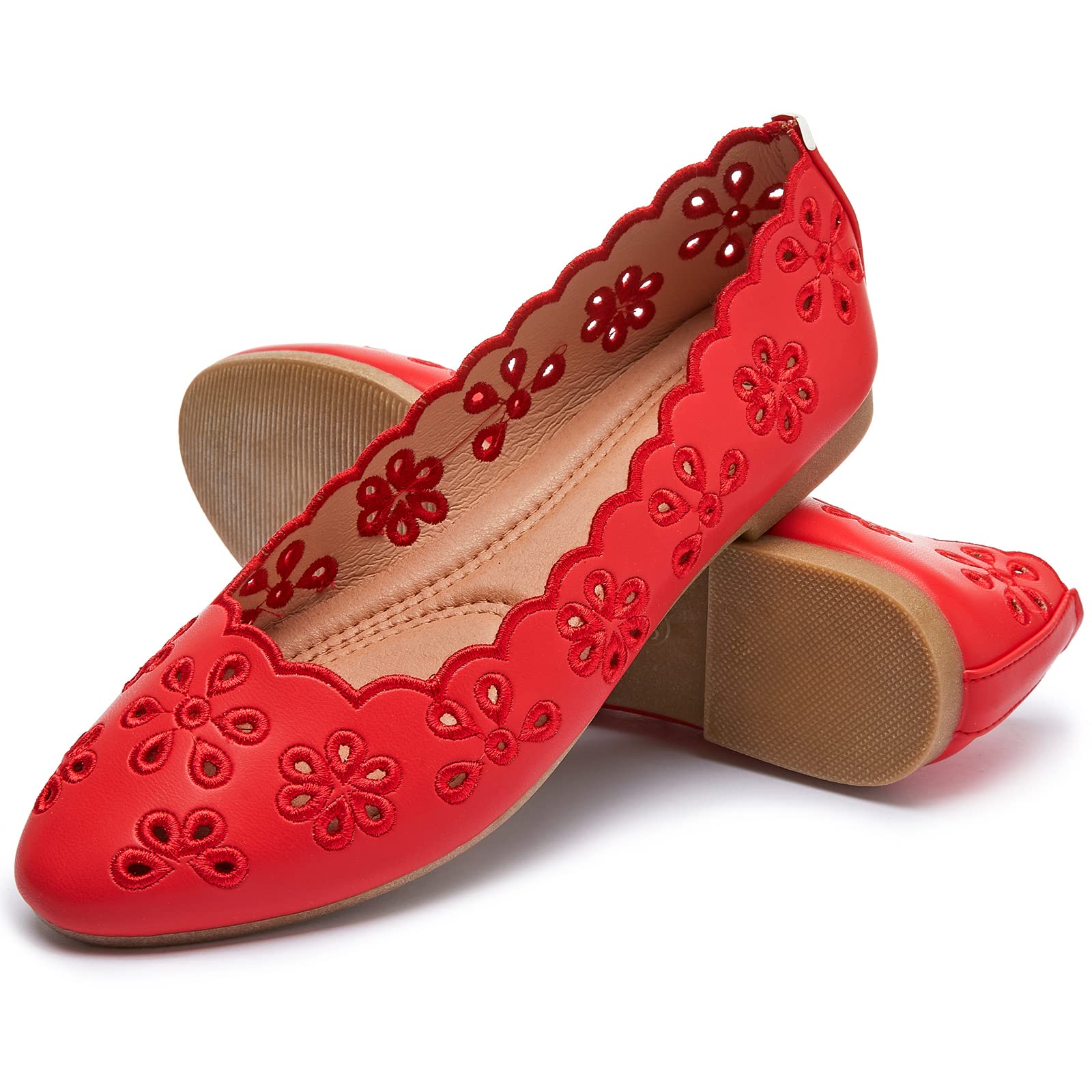 FRACORA Women's Ballet Flats Black PU Leather Dress Shoes Comfortable Round Toe Slip on Flats with Breathable Eyelets