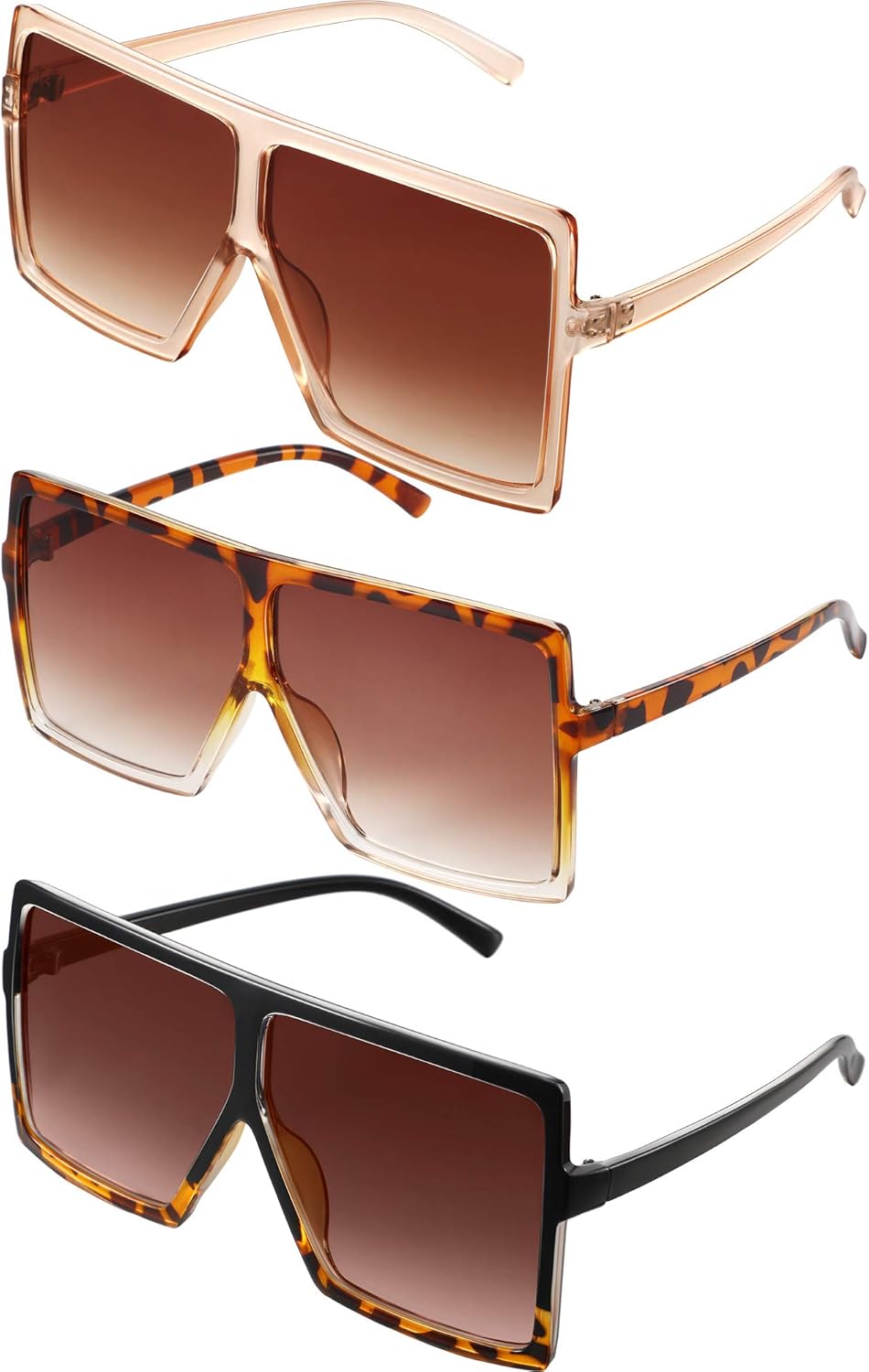 3 Pieces Oversized Square Sunglasses Flat Top Fashion Oversized Shades for Women