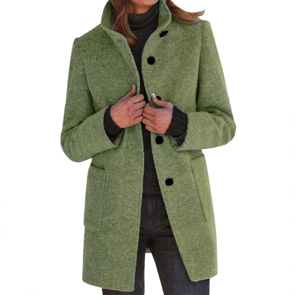Pea Coats for Women Winter Wool Blend Peacoat Jacket Casual Stand Collar Single Breasted Pea Coat Long Sleeve Jackets