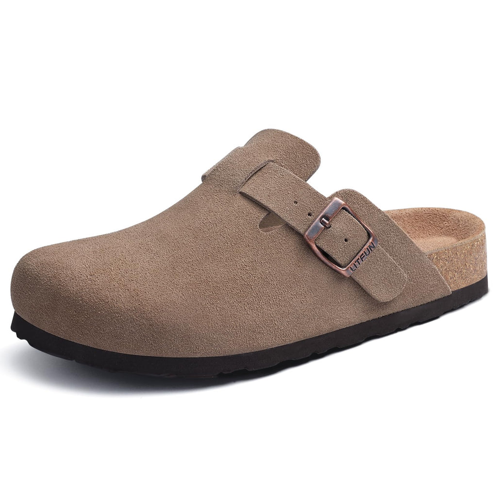 Litfun Women's Genuine Suede Clogs Soft Footbed Leather Potato Shoes Comfort Slip On Clogs with Arch Support