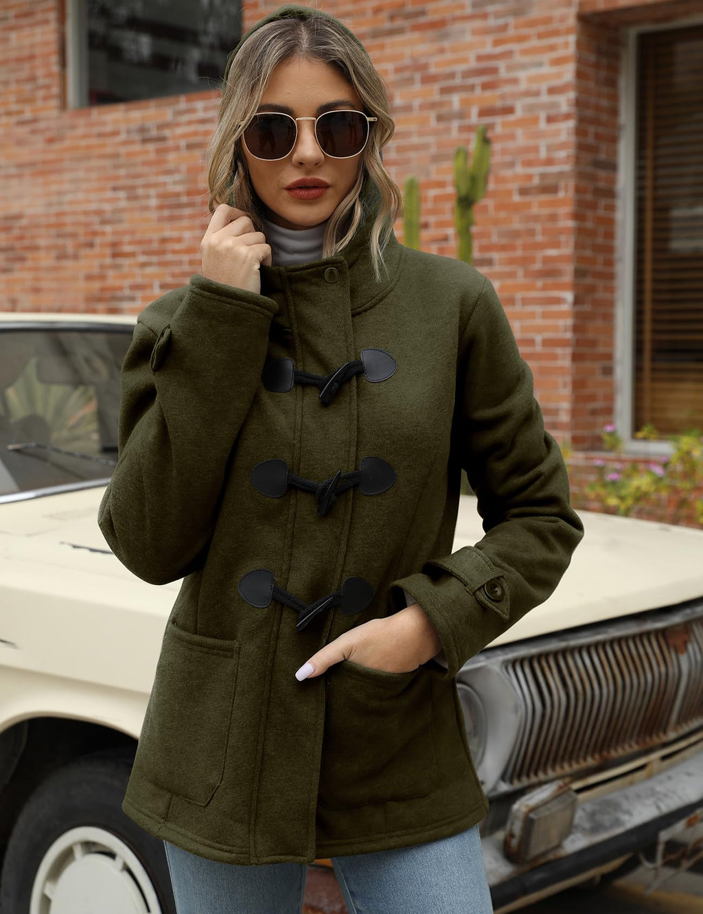 Gihuo Winter Jackets for Women Sherpa Lined Jacket Women Duffle Toggle Coat Hooded Fleece Jacket