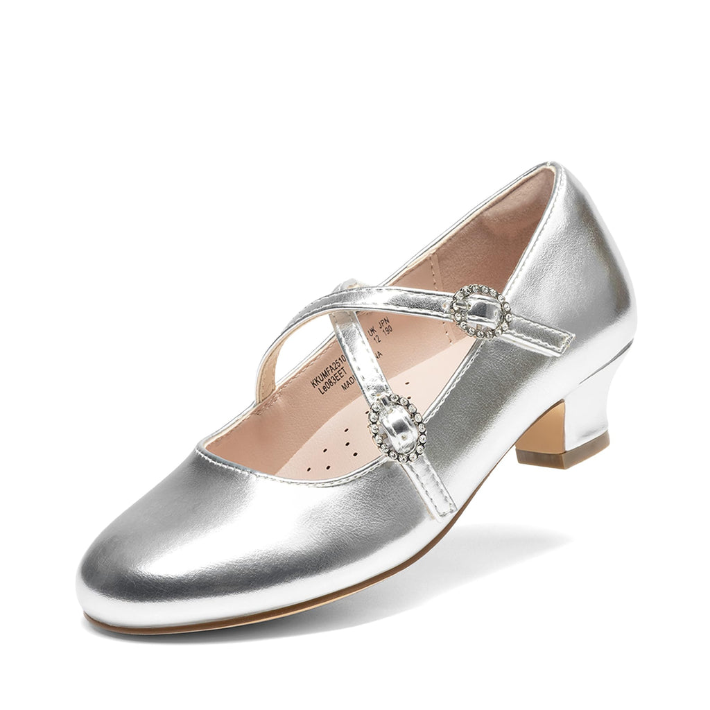 Dream Pairs Girls Dress Shoes Mary Jane High Heel Round Toe Straps Pumps Flower Wedding Party Princess Flats for Little/Big Kids