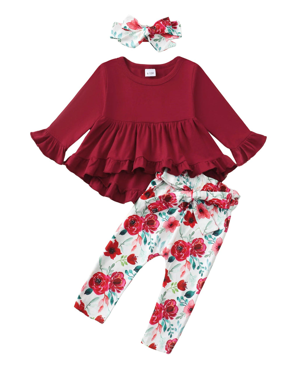 Kucnuzki Baby Girl Clothes Toddler Girl Outfit Ruffle Sleeve Shirt Floral Pant Set Fall Winter Clothing for Girl