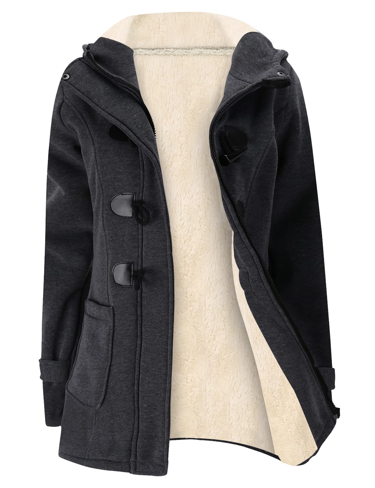 Gihuo Winter Jackets for Women Sherpa Lined Jacket Women Duffle Toggle Coat Hooded Fleece Jacket
