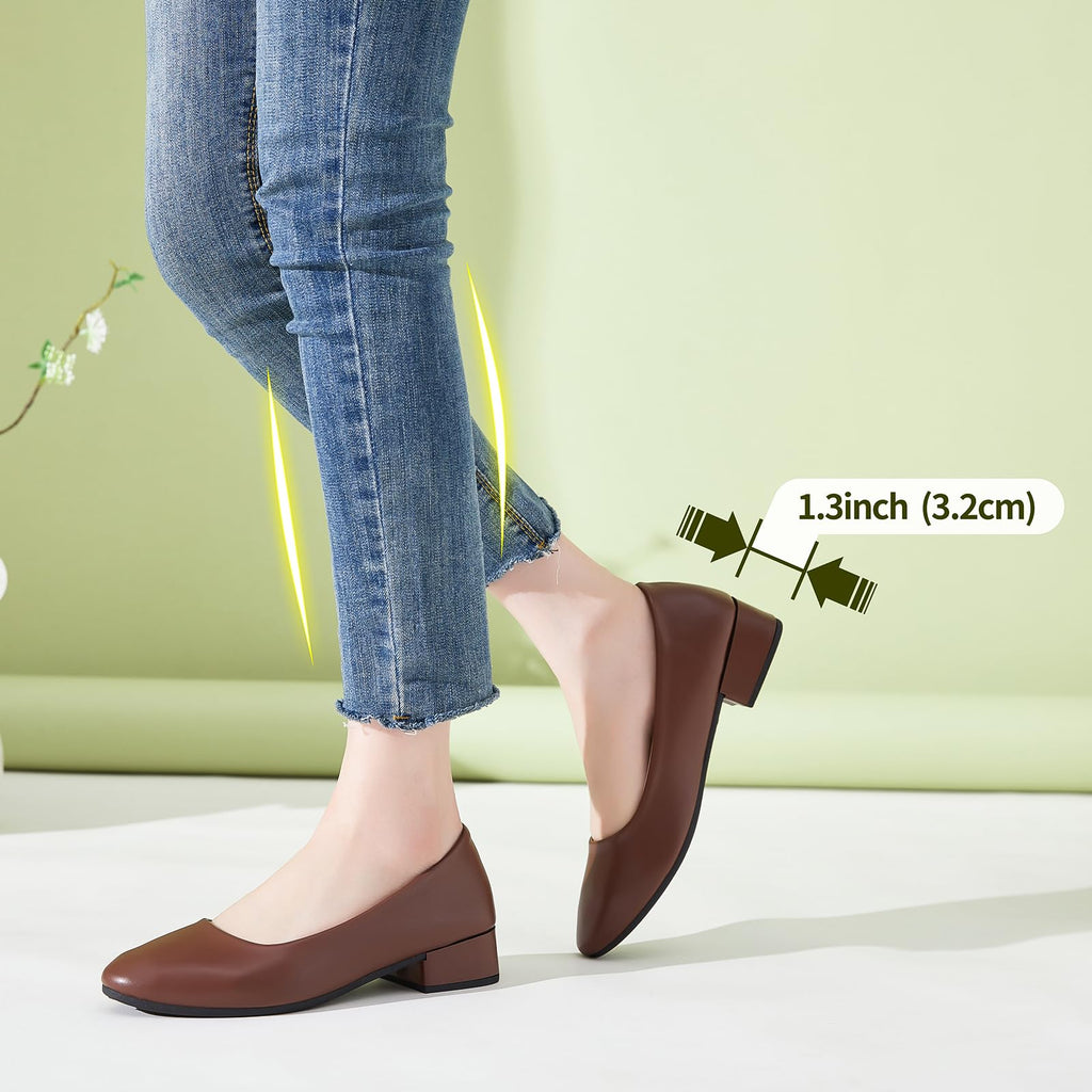 hash bubbie Women's Loafers Slip on Shoes Chunky Low Block Heels Closed Toe Pumps Shoes Office Shoes Ladies Elegant Wedding Dress Shoes