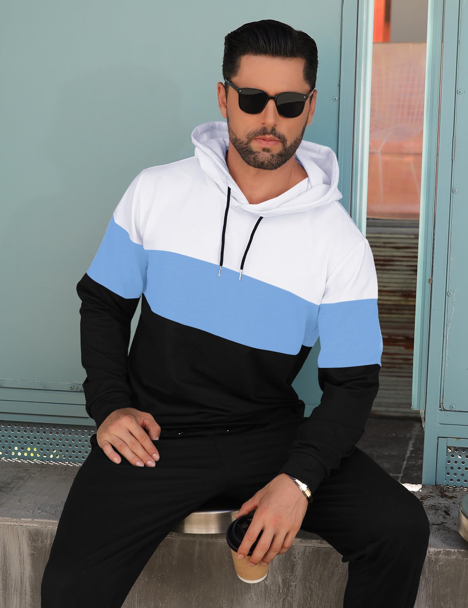 Babioboa Men's Tracksuit 2 Piece Color Block Hoodie Set Pullover Sweatshirt and Jogging Sweatpants Athletic Sweatsuits Set