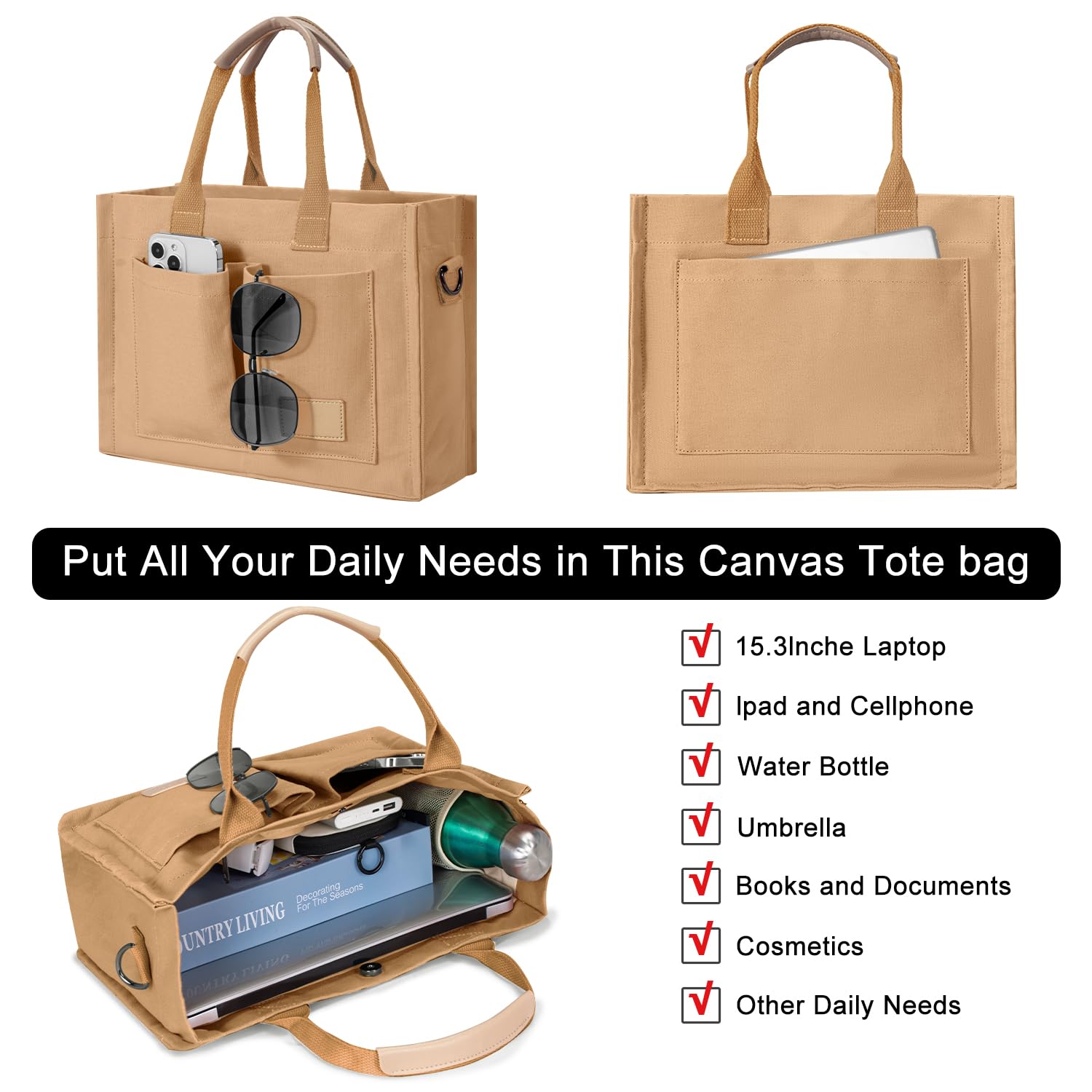 Tote Bags for Women Canvas Tote Purse Crossbody with Pockets Top Handle Shoulder Satchel Bag for Women