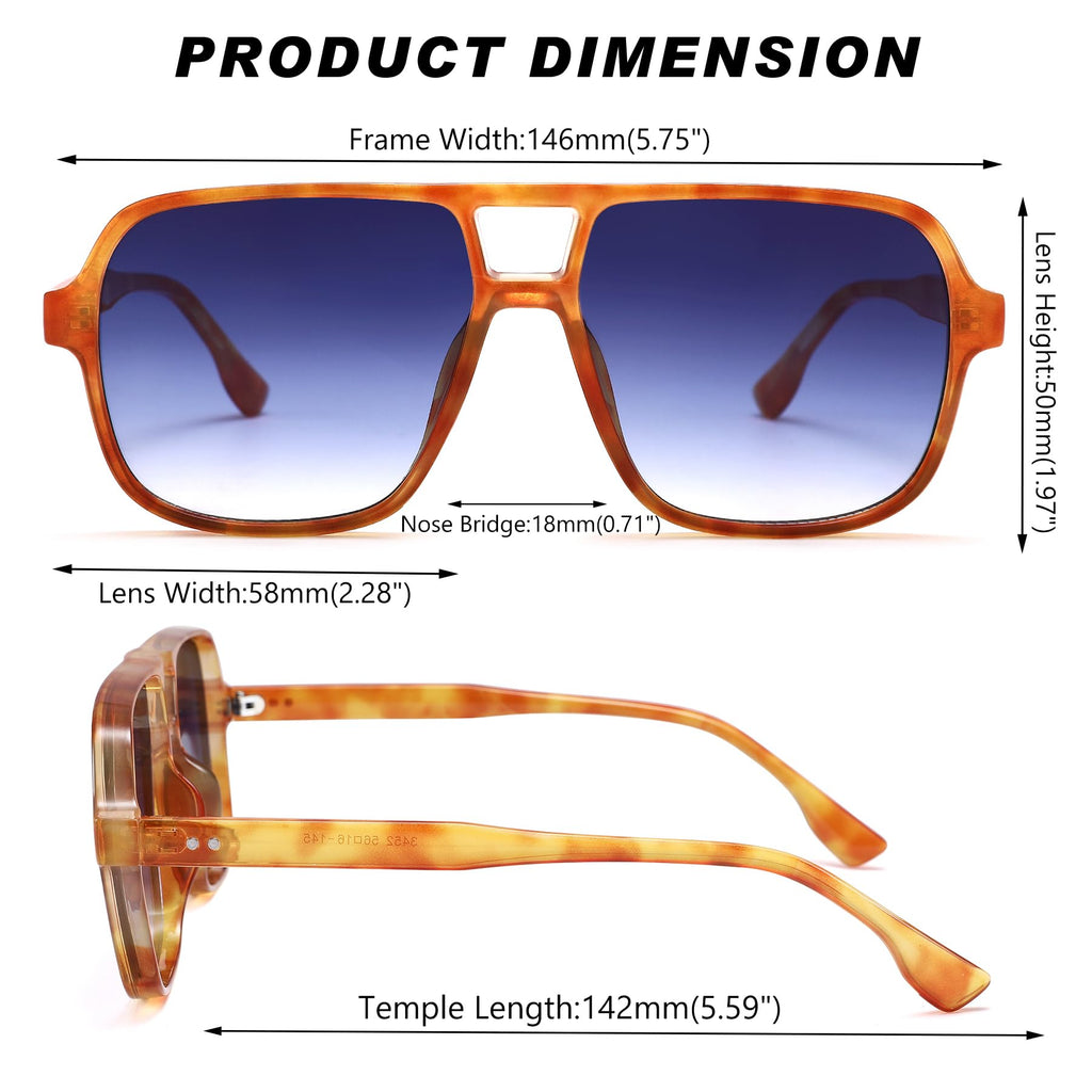 Oversized Aviator Sunglasses for Women Men - Retro 70s Square Shades Sun Glasses