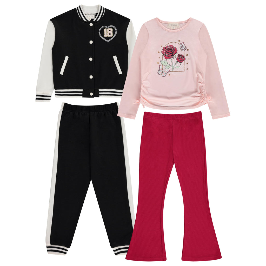 Girls Activewear Set Stylish, Comfortable Bomber jacket Pack of 4 with Jackets and Pants