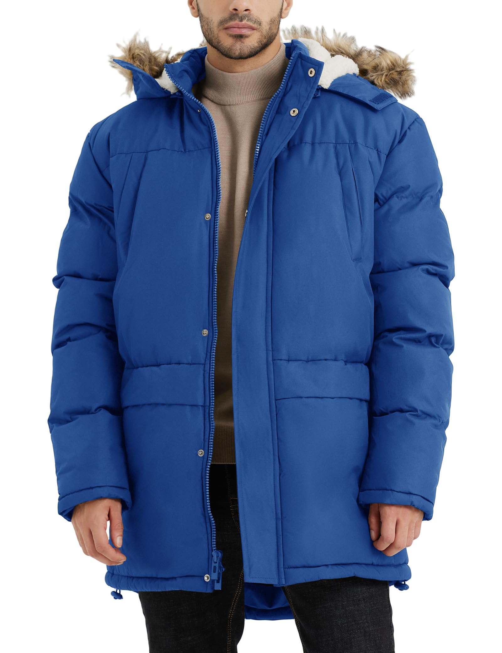 Men's Long Winter Hooded Jacket Warm Windproof Puffy Coat Padded Thicken Parka Jackets