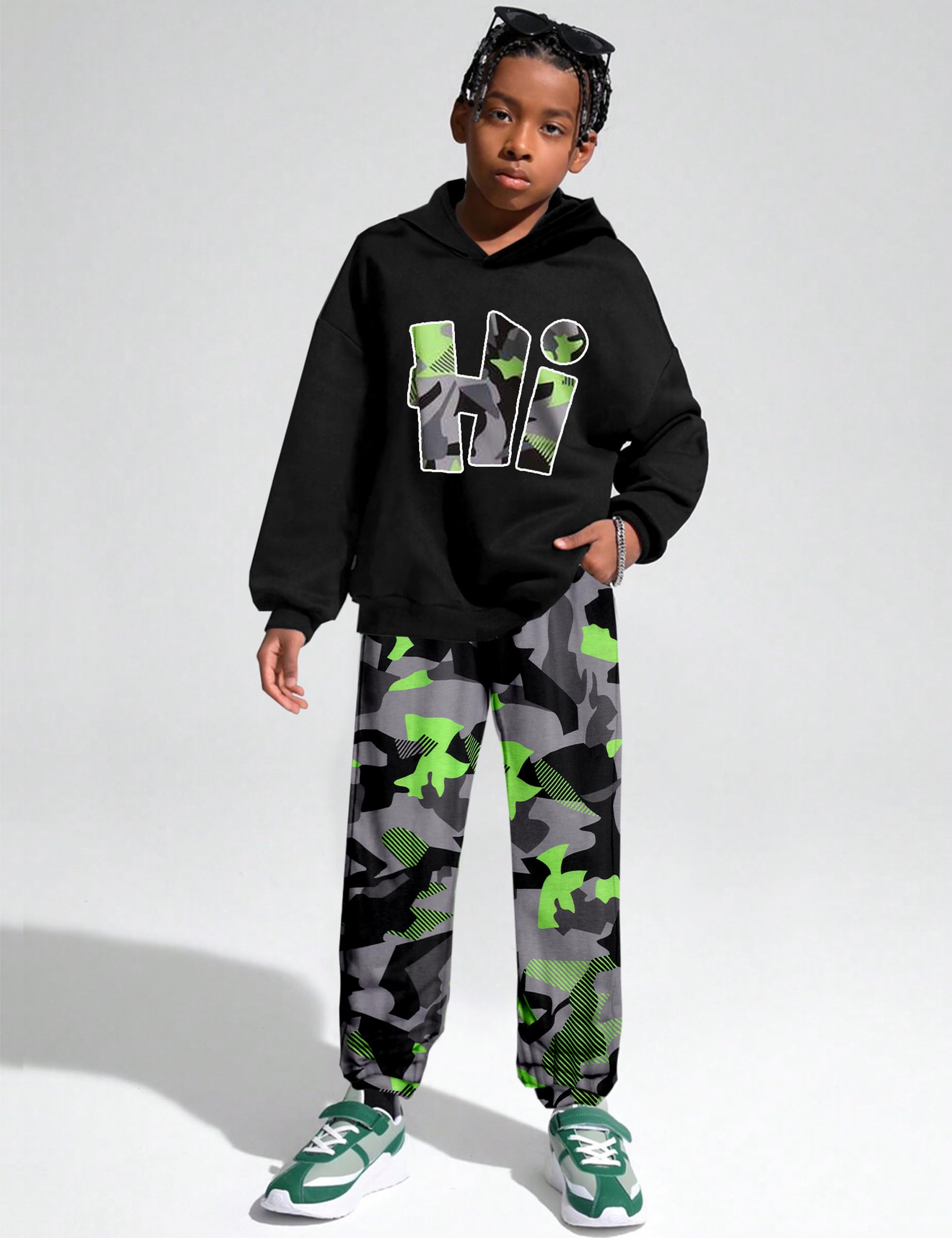 Boys Clothes Camo Boys Outfits Letter Printing Pullover Hoodie and Pants 2Pcs Winter Kids Clothes Boys for 7-14 Years
