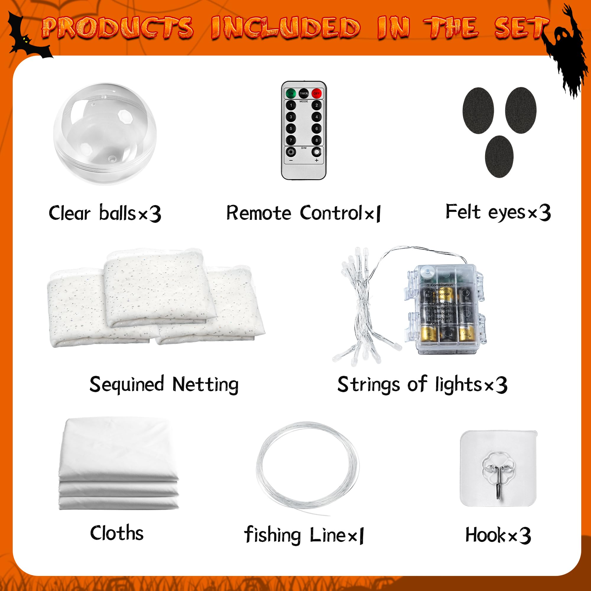 2Packs Halloween Decorations Outdoor,Halloweens Party Decoration Indoor,Spooky Ghost with Remote Control String Lights,Halloween-Ghost Lights for Porches Yards Gardens Lawn