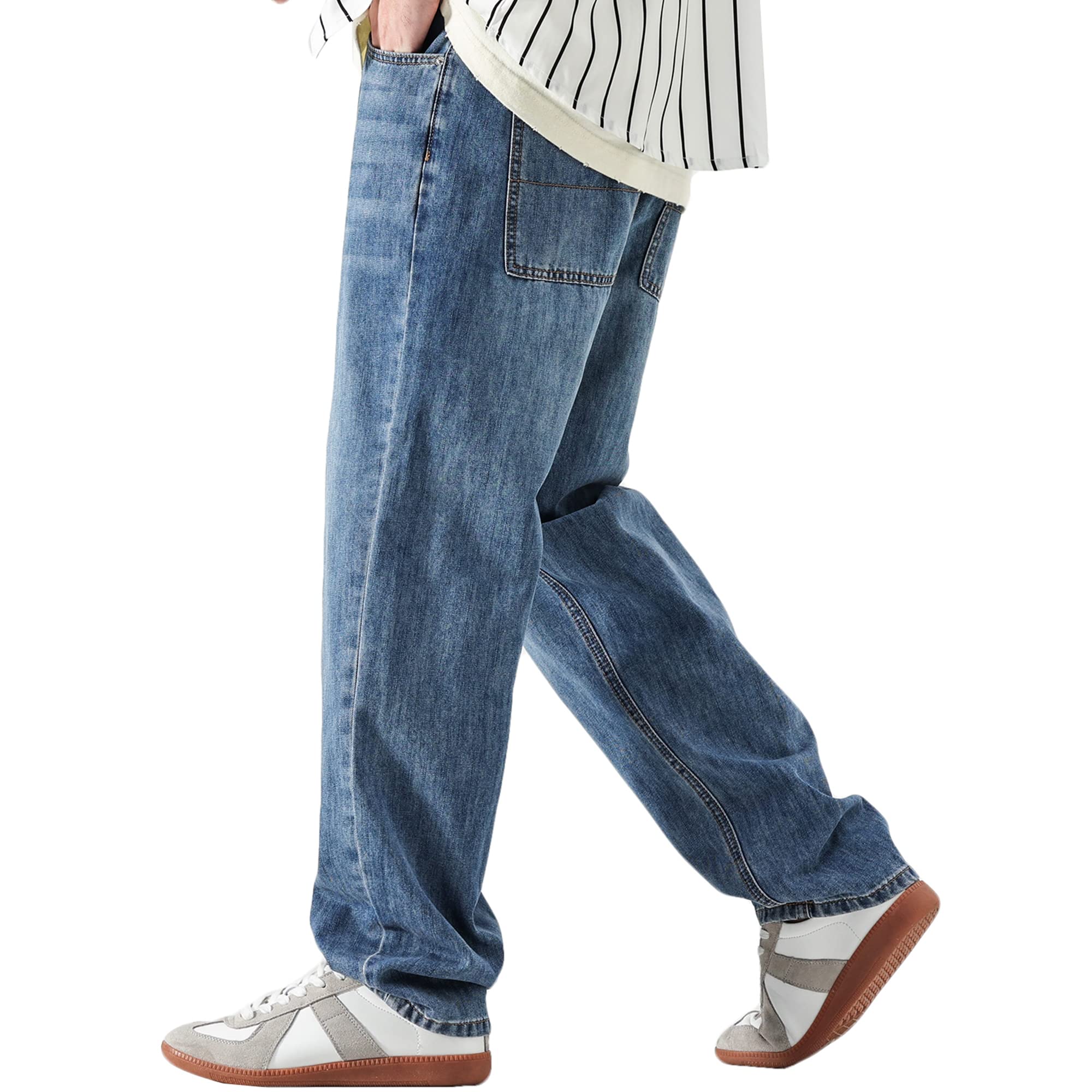 DOSLAVIDA Men's Baggy Jeans Loose Fit Ripped Distressed Jean Relaxed Skateboard Denim Pants with Holes