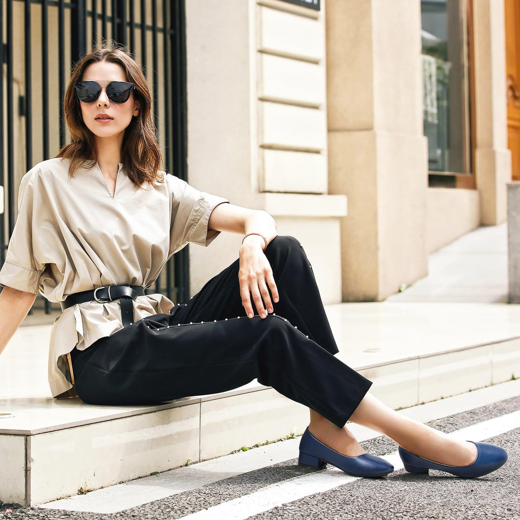 hash bubbie Women's Loafers Slip on Shoes Chunky Low Block Heels Closed Toe Pumps Shoes Office Shoes Ladies Elegant Wedding Dress Shoes