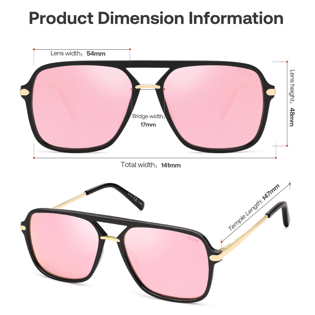SOJOS Sunglasses for Women & Men, Square, Retro, Polarized Lens, Trendy Aviator, 90s Shades
