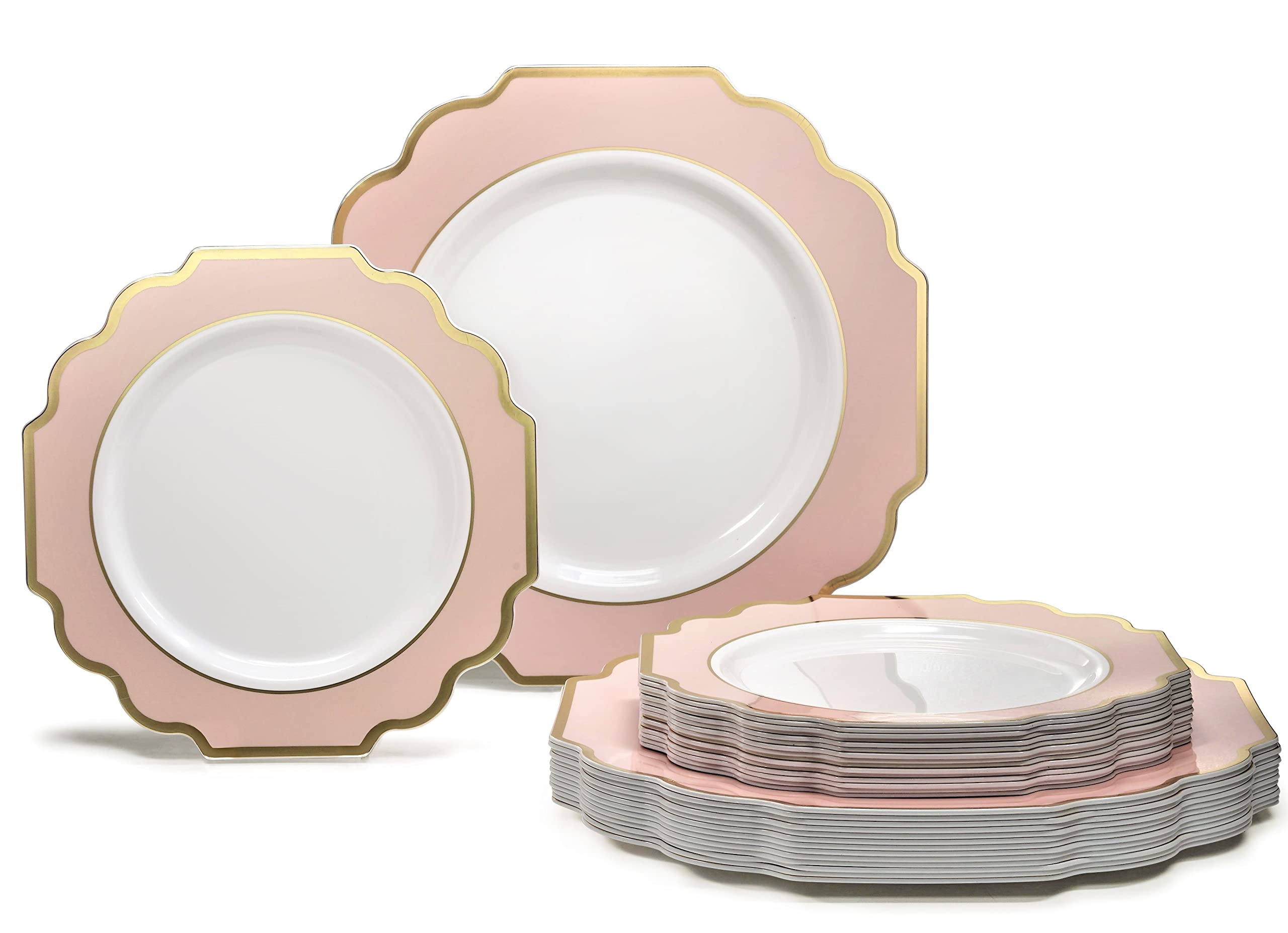 " OCCASIONS " 50 Plates Pack (25 Guests)-Heavyweight Wedding Party Disposable Plastic Plate Set -(25x10.5'' Dinner + 25x8'' Salad/Dessert) (Imperial White & Gold)