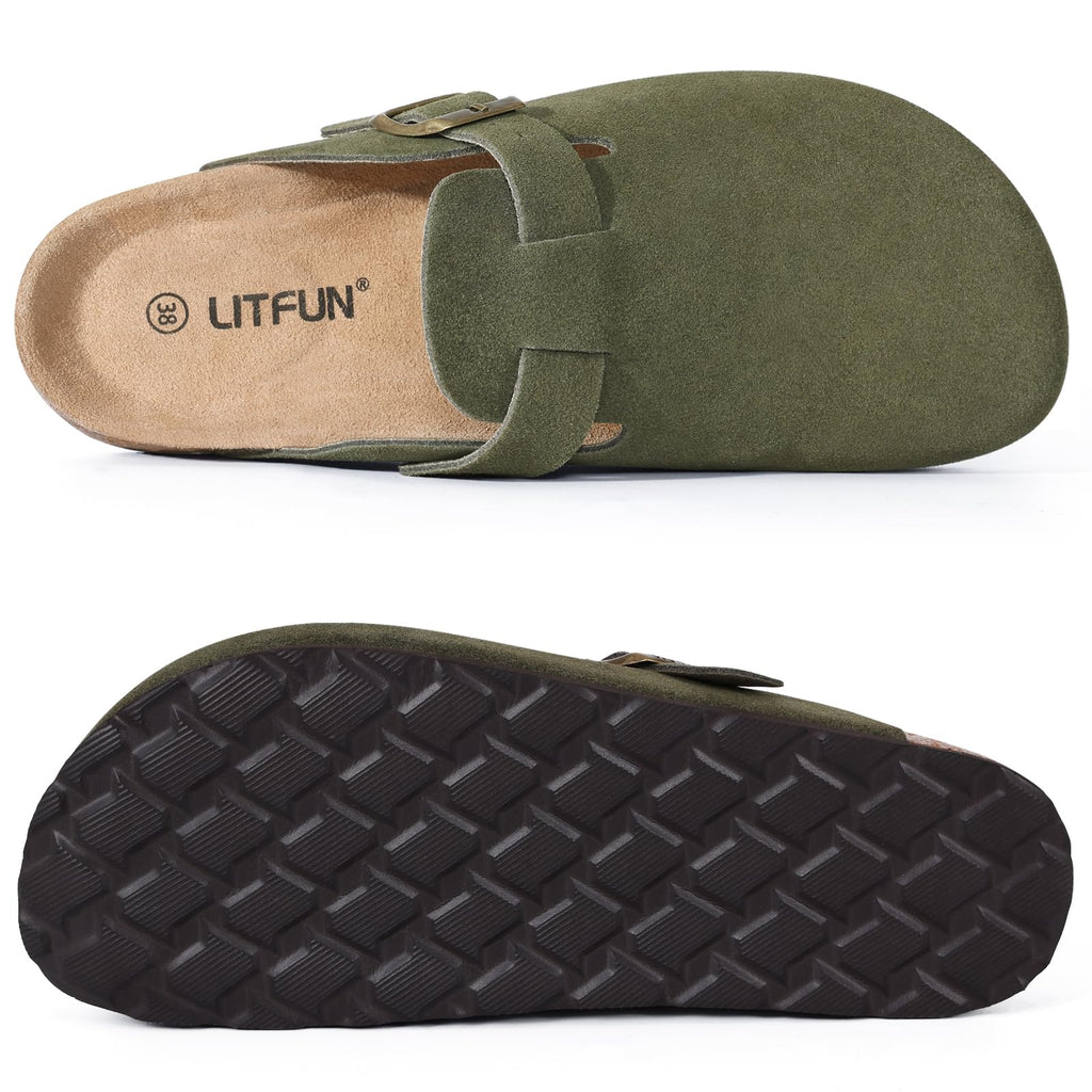 Litfun Women's Genuine Suede Clogs Soft Footbed Leather Potato Shoes Comfort Slip On Clogs with Arch Support