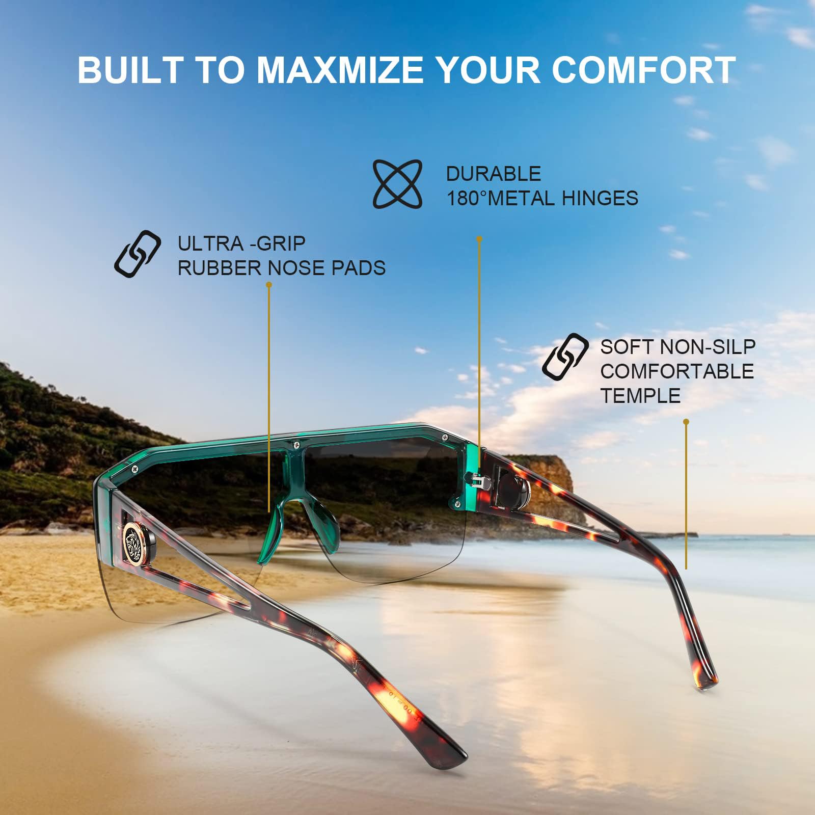 FEISEDY Square Oversized Sunglasses for Men Women, Flat Top Shield One Piece Lens Sun Glasses Shades B2765