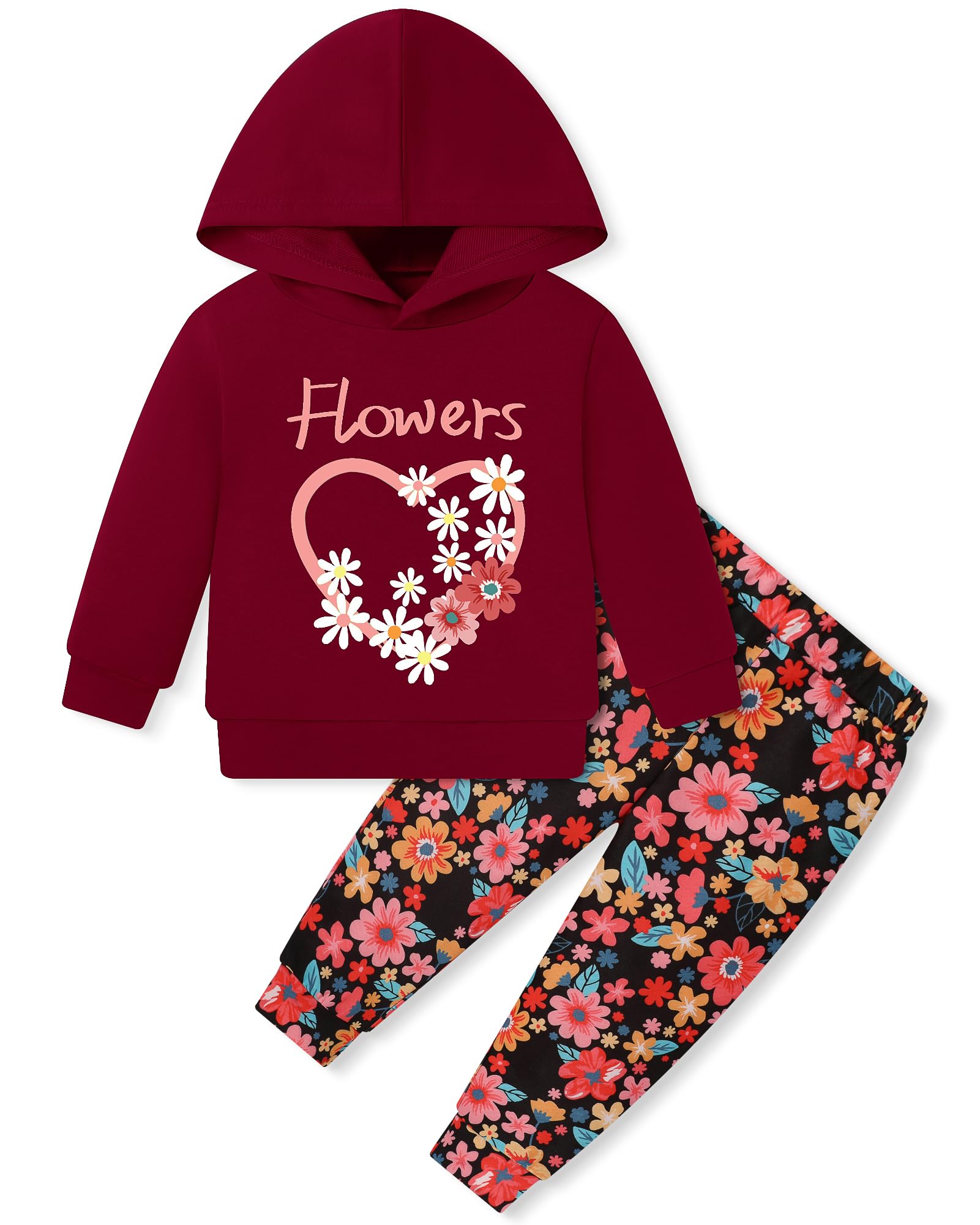 Coco&RARA Toddler Girls Clothes Baby Hoodie Sweatshirt Flower Sweatpants Outfits 2pcs Fall Winter Tracksuit Set 18M-6T