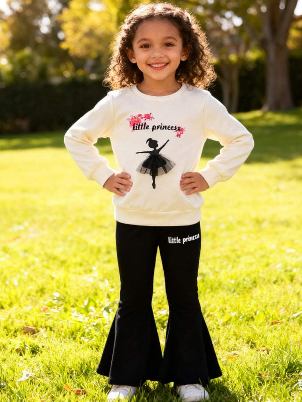 3-9 T Kids Toddler Girl Clothes Letter Print Sweatshirt Flared Pants 2Pc Outfits Set