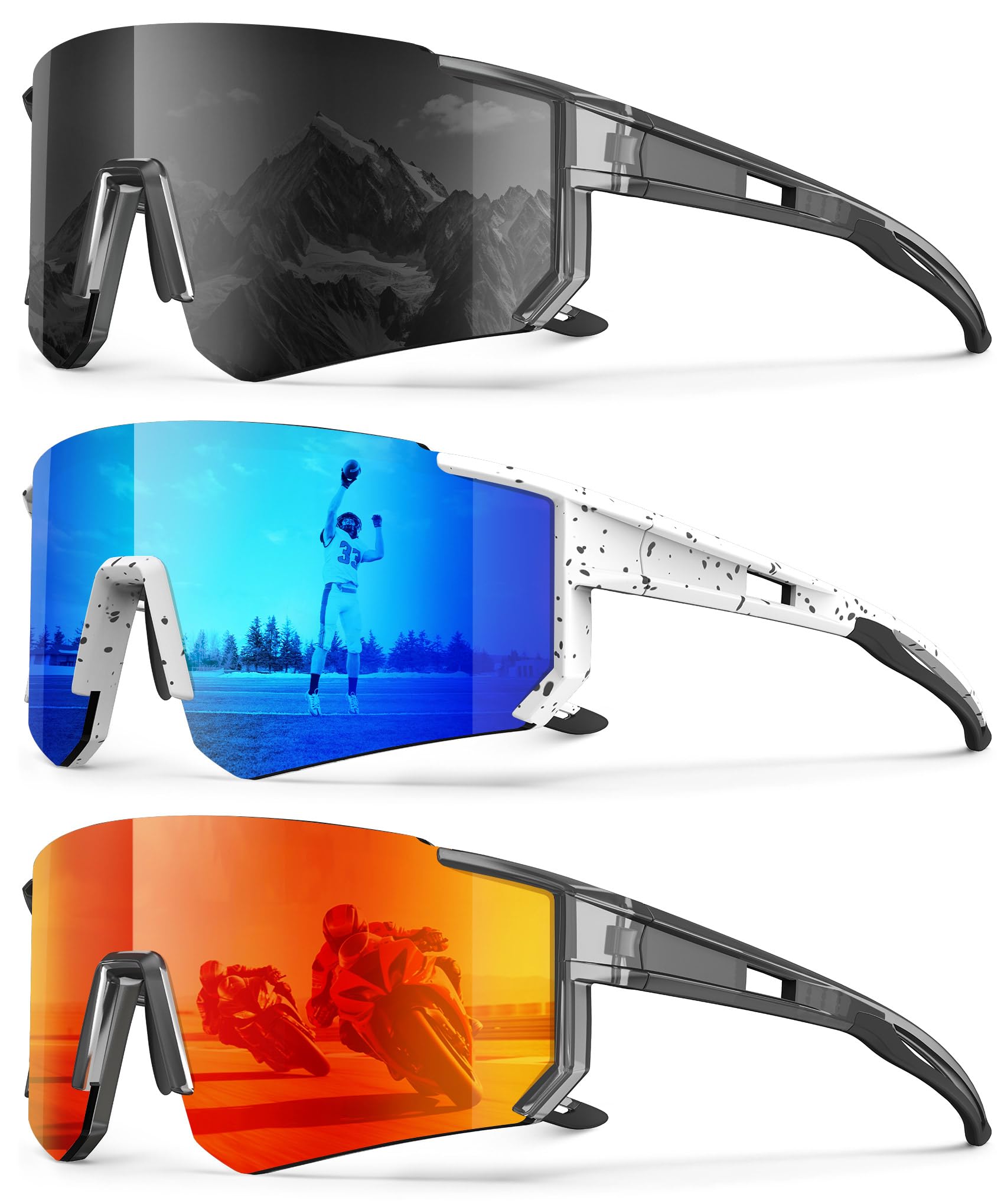 Polarized Sport Sunglasses-Men-Women Running-Sunglasses: Cycling Sun Glasses UV Protection Driving Fishing 3packs