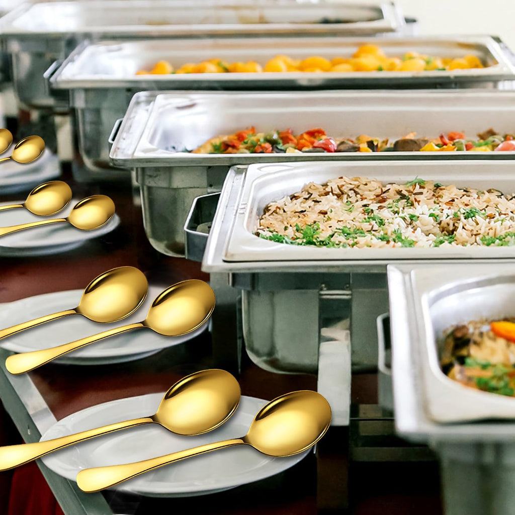 6 Piece Stainless Steel Serving Spoons Set, 10-Inch, Includes 2 Spoon/Slotted/Forks for Parties/Kitchen/Buffet/Catering, Dishwasher Safee