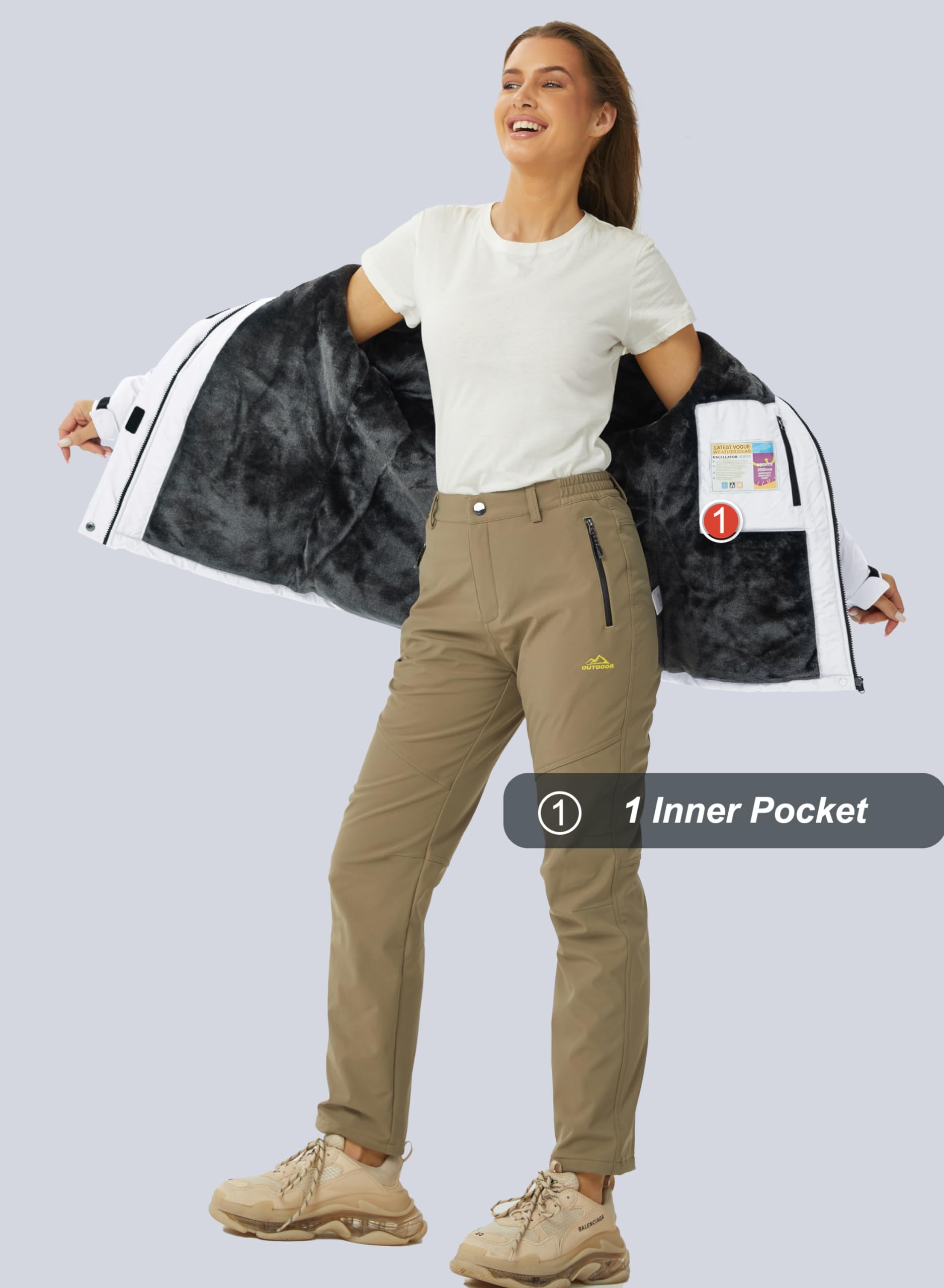 MAGCOMSEN Womens Ski Jacket Waterproof Insulated Snow Jacket Warm Windproof Winter Coats with Hood Fleece Lined Jacket