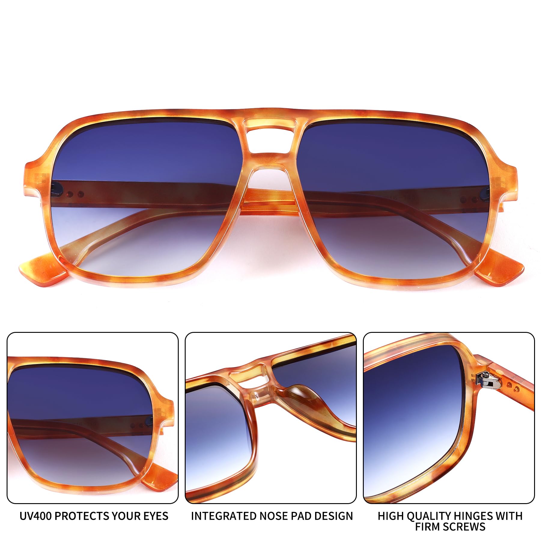 Oversized Aviator Sunglasses for Women Men - Retro 70s Square Shades Sun Glasses