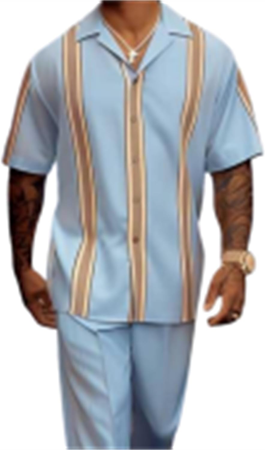 TIFIYA Men's Short Sleeve 2 Piece Leisure Suits,Shirts and Pants Set,Fashion Gentleman Attire Outfits S-5XL