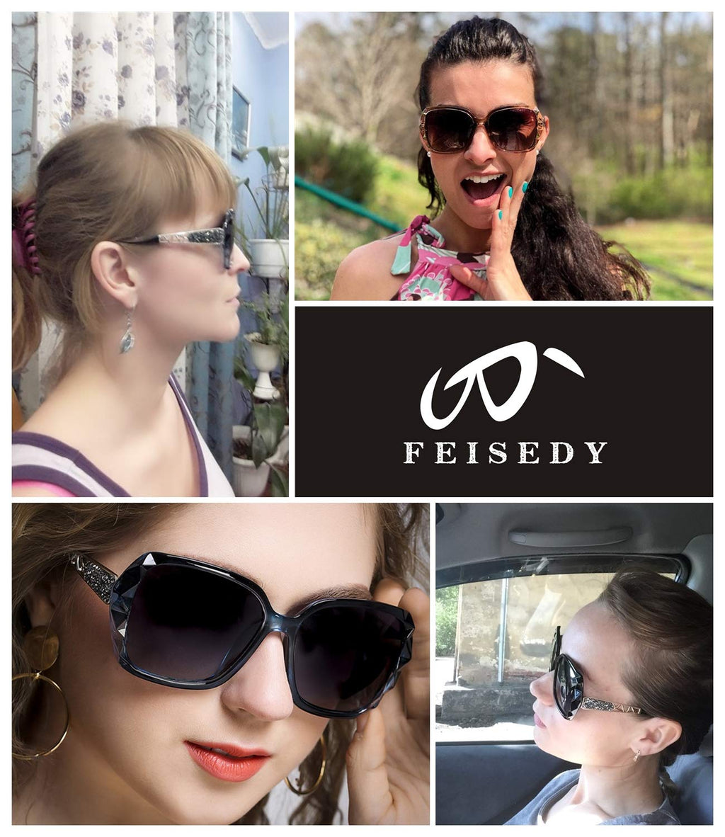 FEISEDY Polarized Women Square Sunglasses Sparkling Composite Shiny Frame B2289