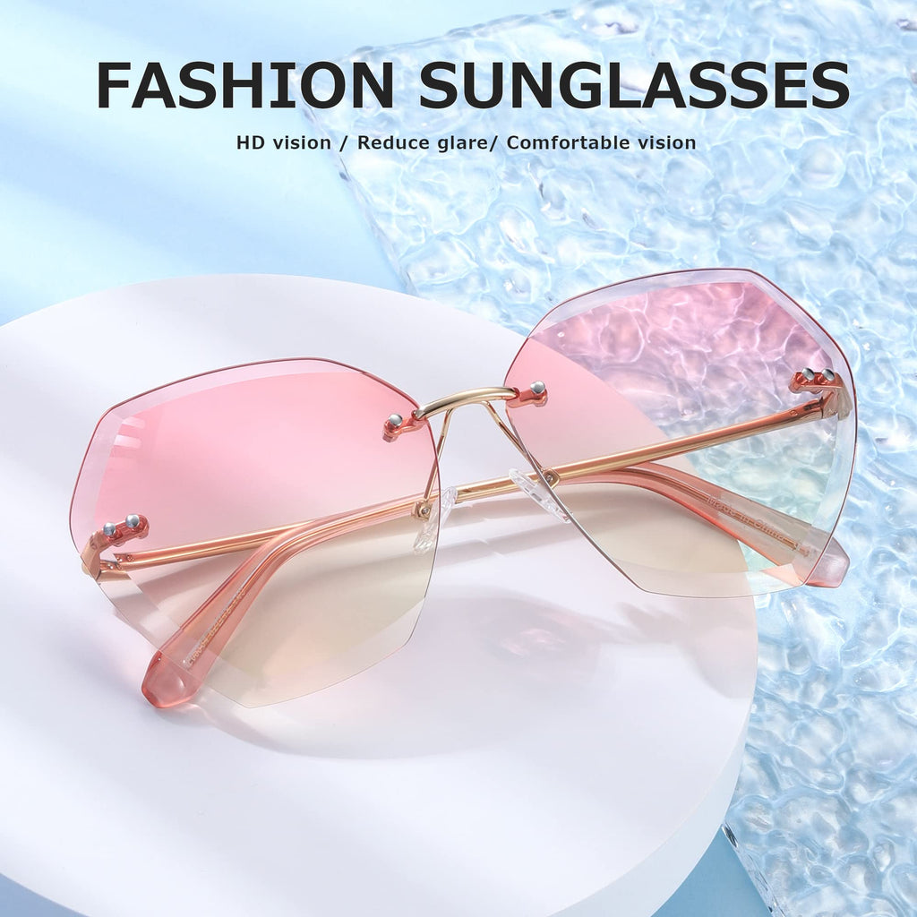 AEVOGUE Sunglasses For Women Oversized Rimless Diamond Cutting Lens Sun Glasses AE0534