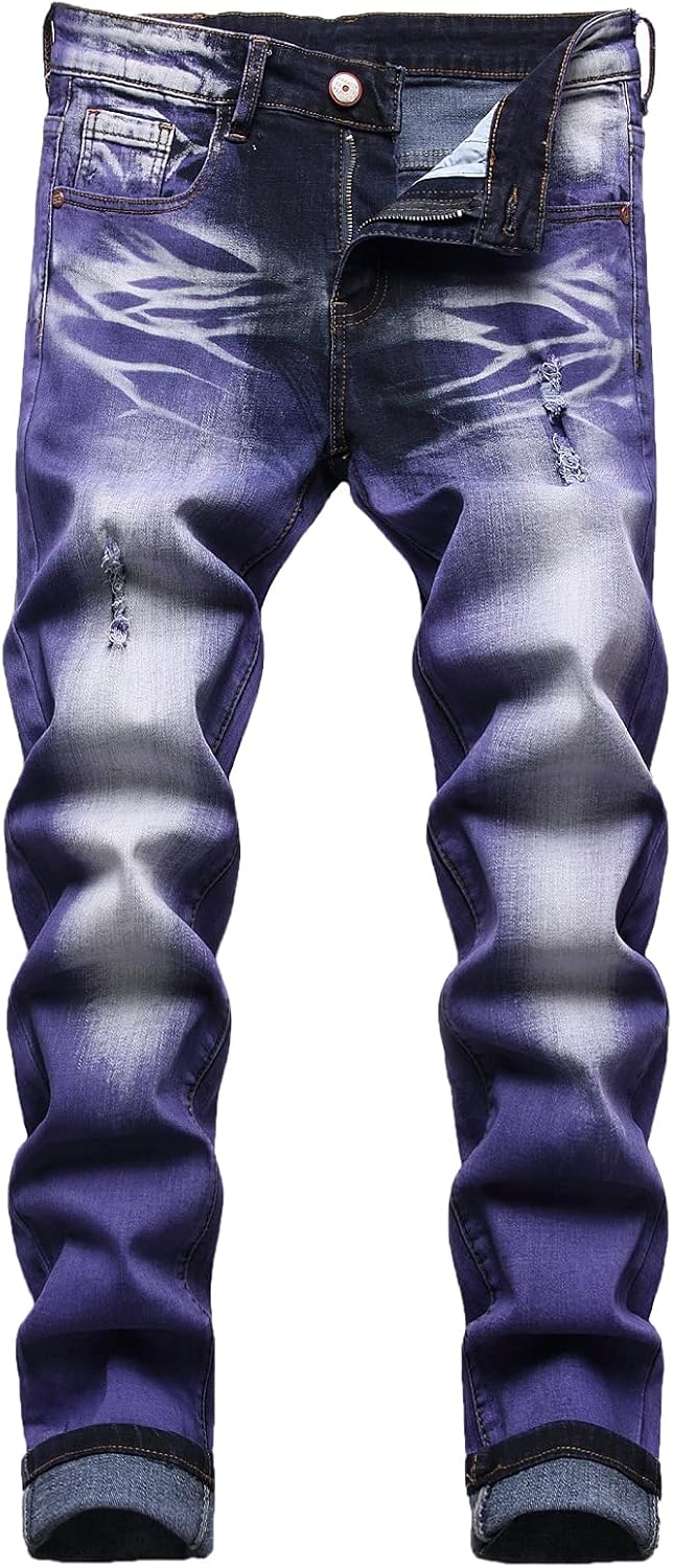 JUNBAOSS Men's Slim Fit Stretch Jeans Ripped Skinny Jeans for Men, Distressed Straight Leg Fashion Comfort Flex Waist Pants