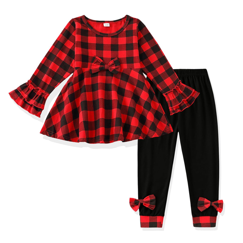 Toddler Girl Clothes Ruffle Long Sleeve Heart Print Tops and Pants 2PC Little Girl Winter Outfits Size (4-7T)