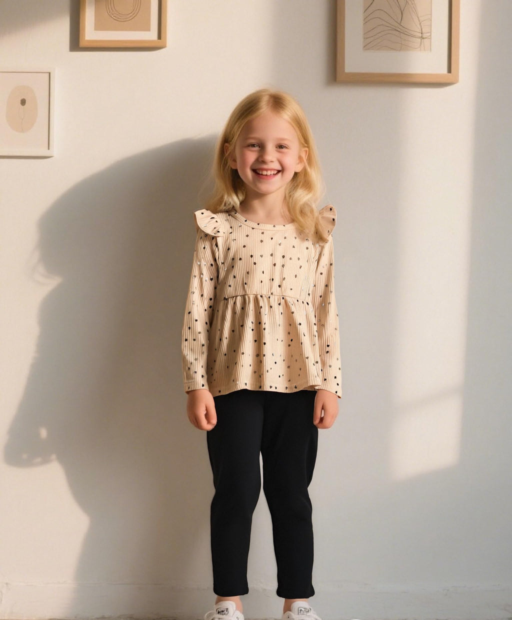 Toddler Girl Clothes Ruffle Long Sleeve Heart Print Tops and Pants 2PC Little Girl Winter Outfits Size (4-7T)