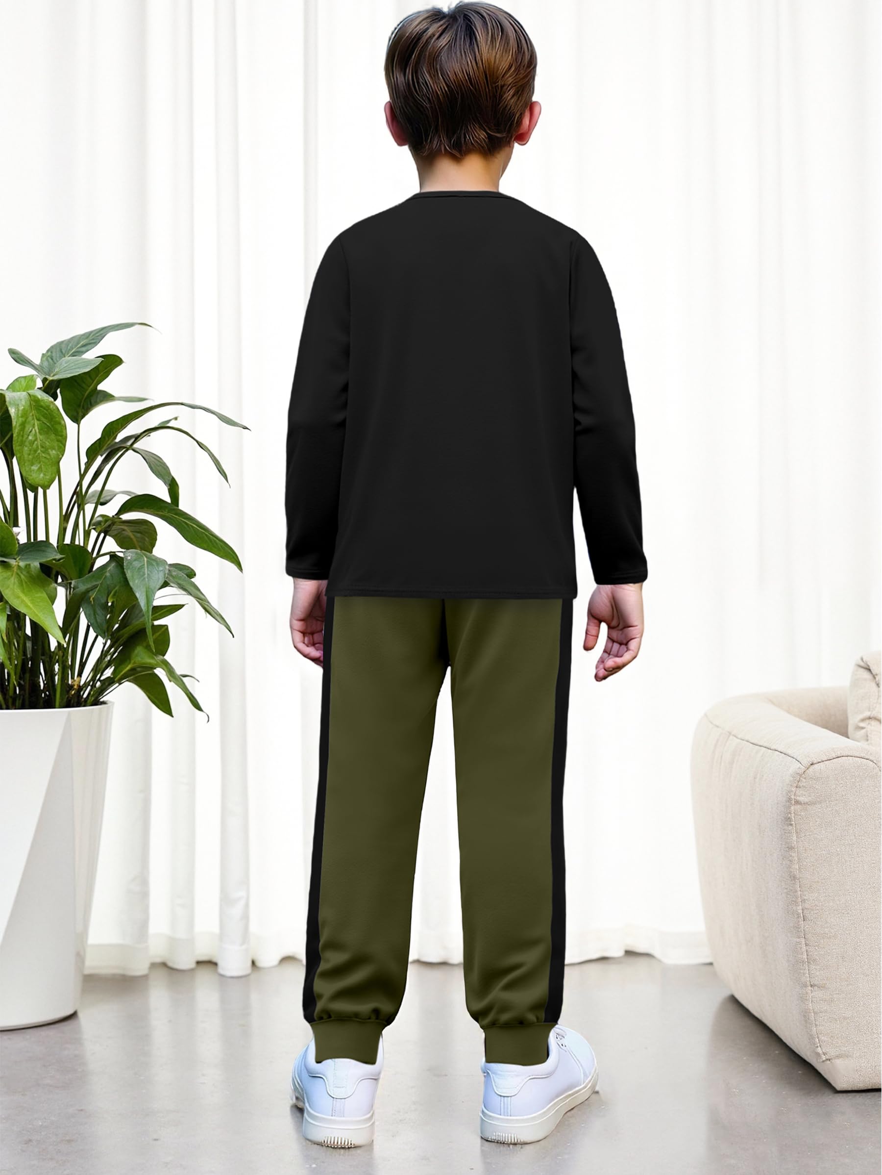 Boys Clothes Color Block Round Neck Long Sleeve Sweatshirt and Casual Pants 2Pcs Fall Outfits Clothes for Boys 6-14 Y