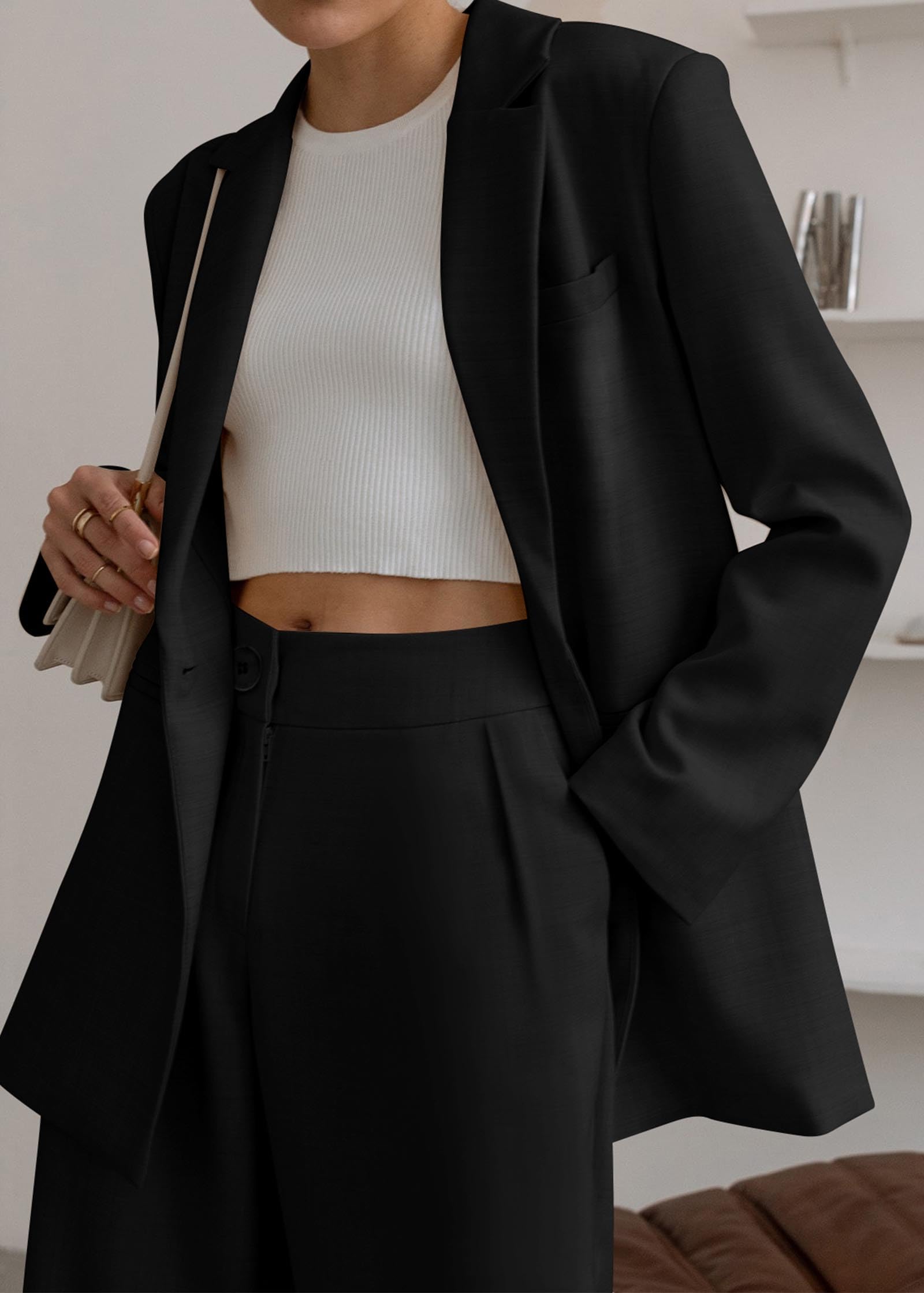 KIRUNDO Women Suits 2 Piece Set Business Casual Dressy Oversized Blazer Jacket and Wide Leg Dress Pantsuits Formal Outfits