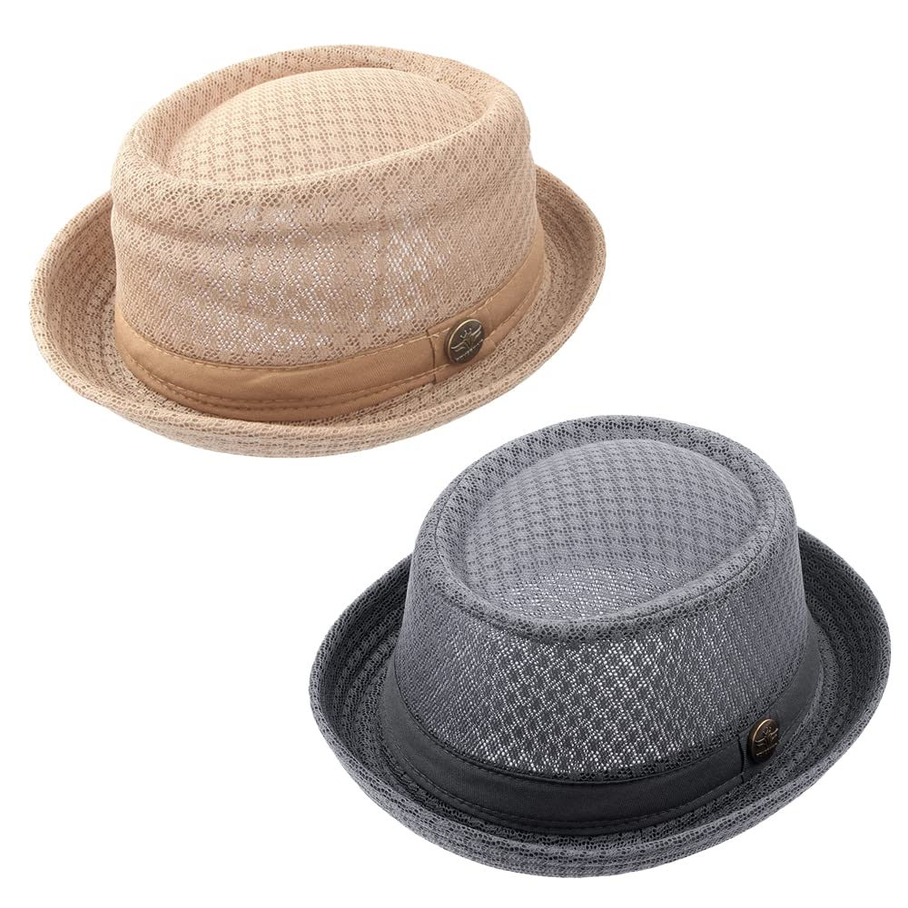 2/6 Pc Summer Mesh Pork Pie Hat 1920S Costume Party Cap for Men Women Unisex