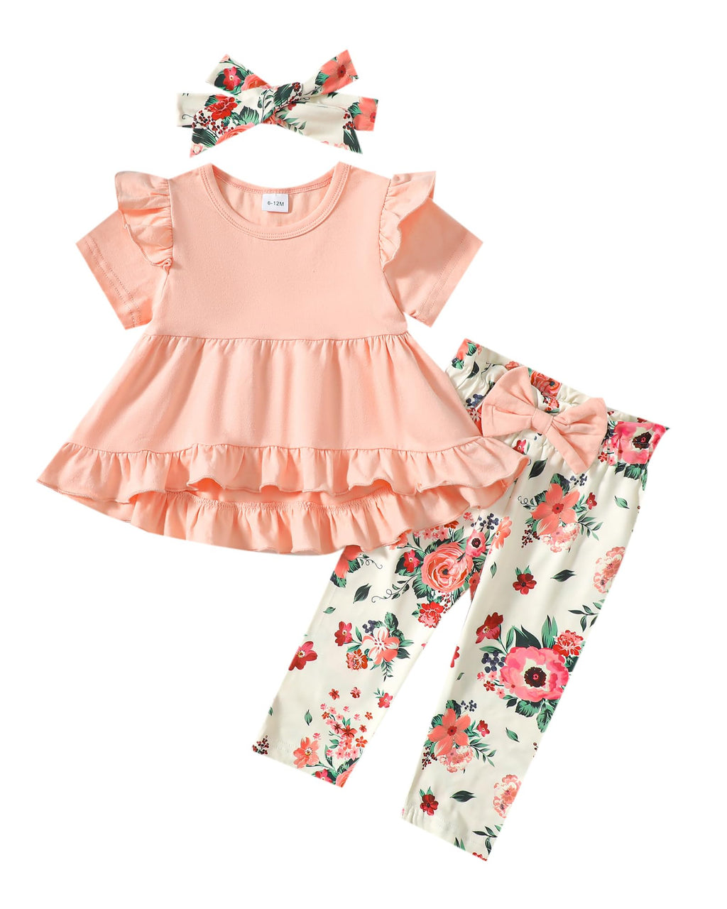 Kucnuzki Baby Girl Clothes Toddler Girl Outfit Ruffle Sleeve Shirt Floral Pant Set Fall Winter Clothing for Girl