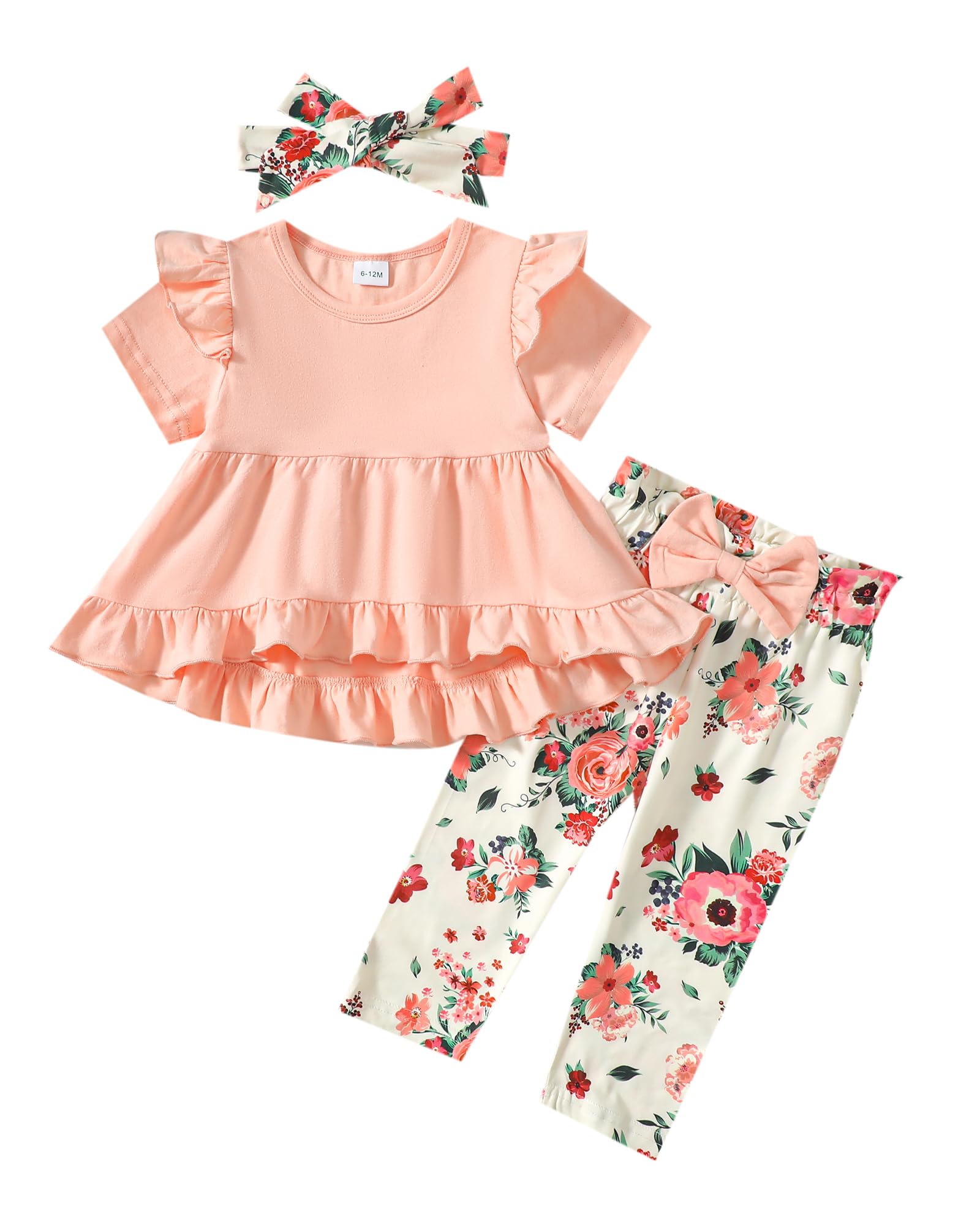 Kucnuzki Baby Girl Clothes Toddler Girl Outfit Ruffle Sleeve Shirt Floral Pant Set Fall Winter Clothing for Girl