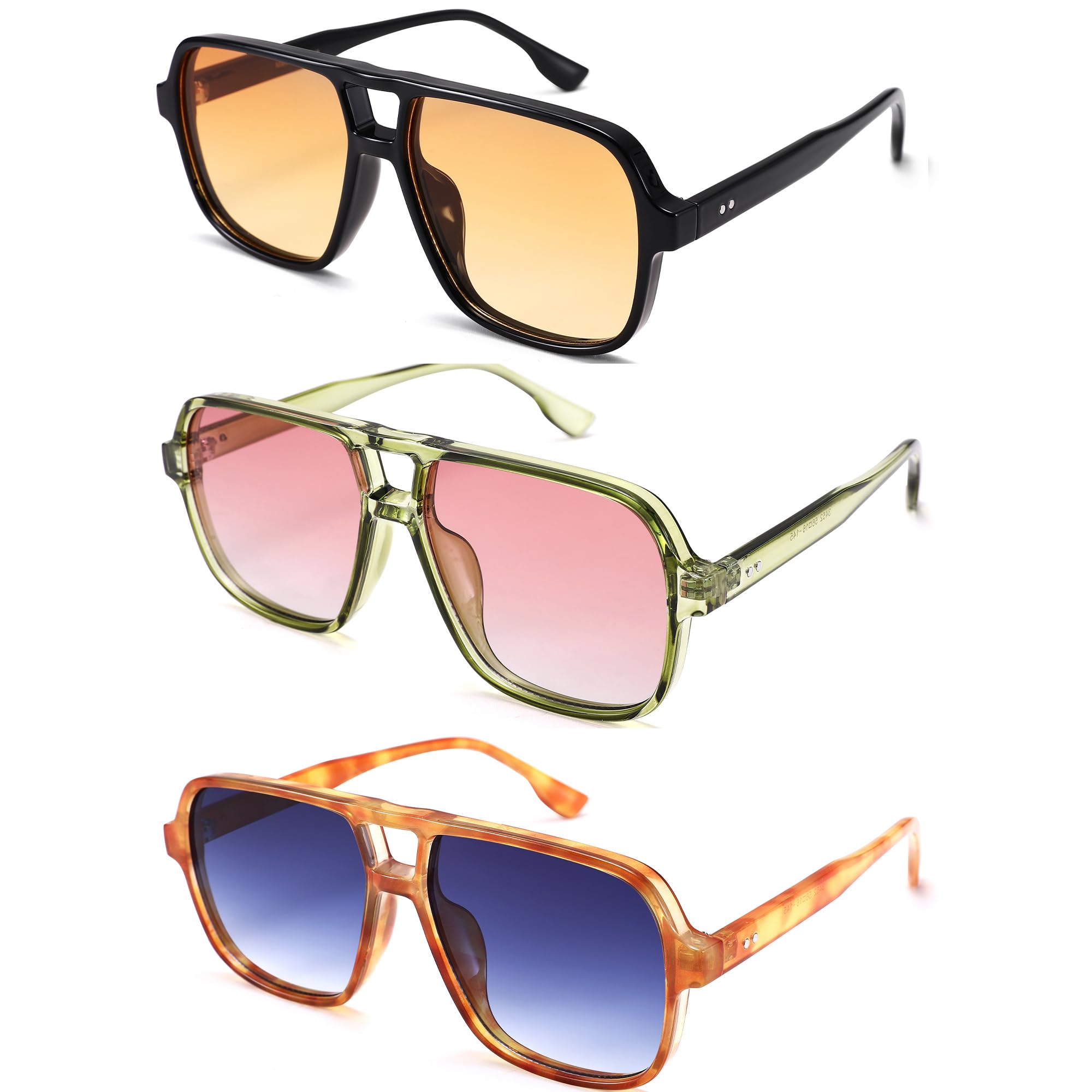 Oversized Aviator Sunglasses for Women Men - Retro 70s Square Shades Sun Glasses