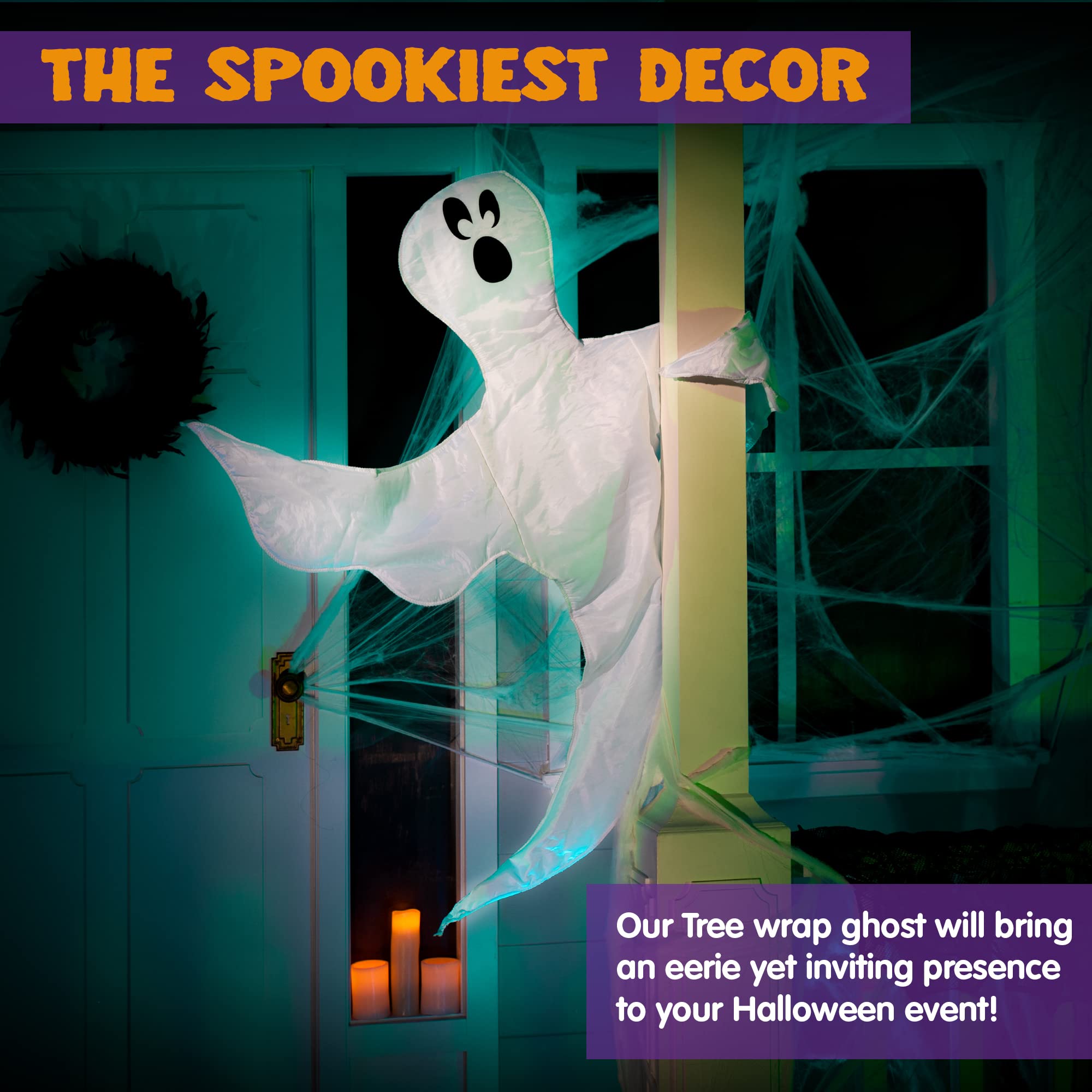 JOYIN 53” Halloween Bendable Tree Wrap Ghost Decoration for Halloween Outdoor, Lawn, Tree, Pillar Decorations, Ghost Party Supplies