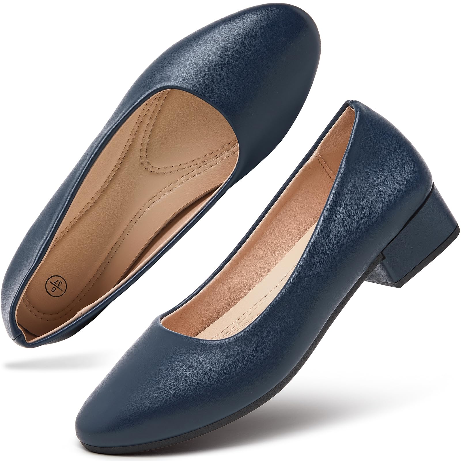 hash bubbie Women's Loafers Slip on Shoes Chunky Low Block Heels Closed Toe Pumps Shoes Office Shoes Ladies Elegant Wedding Dress Shoes