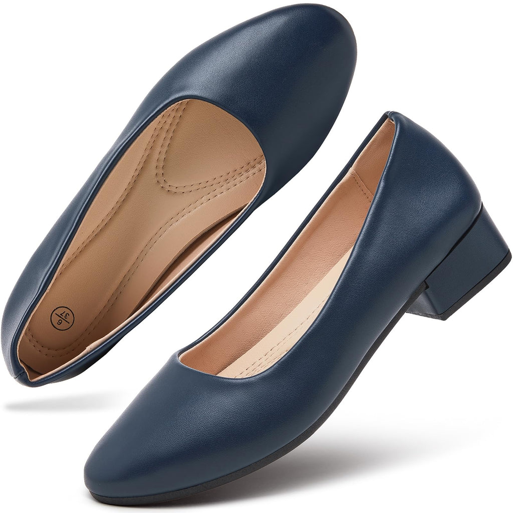 hash bubbie Women's Loafers Slip on Shoes Chunky Low Block Heels Closed Toe Pumps Shoes Office Shoes Ladies Elegant Wedding Dress Shoes