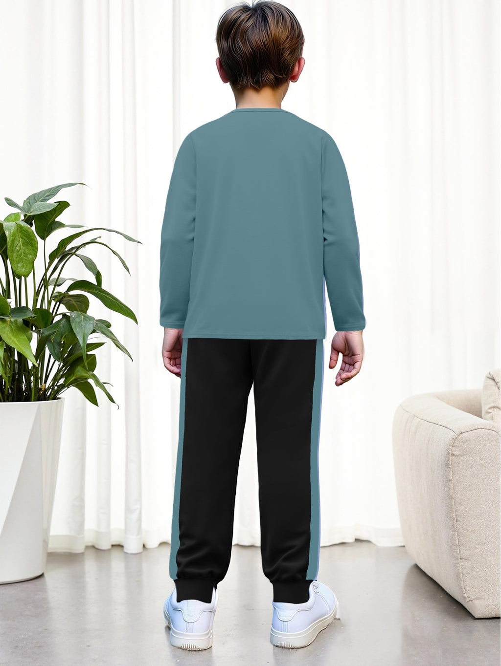 Boys Clothes Color Block Round Neck Long Sleeve Sweatshirt and Casual Pants 2Pcs Fall Outfits Clothes for Boys 6-14 Y