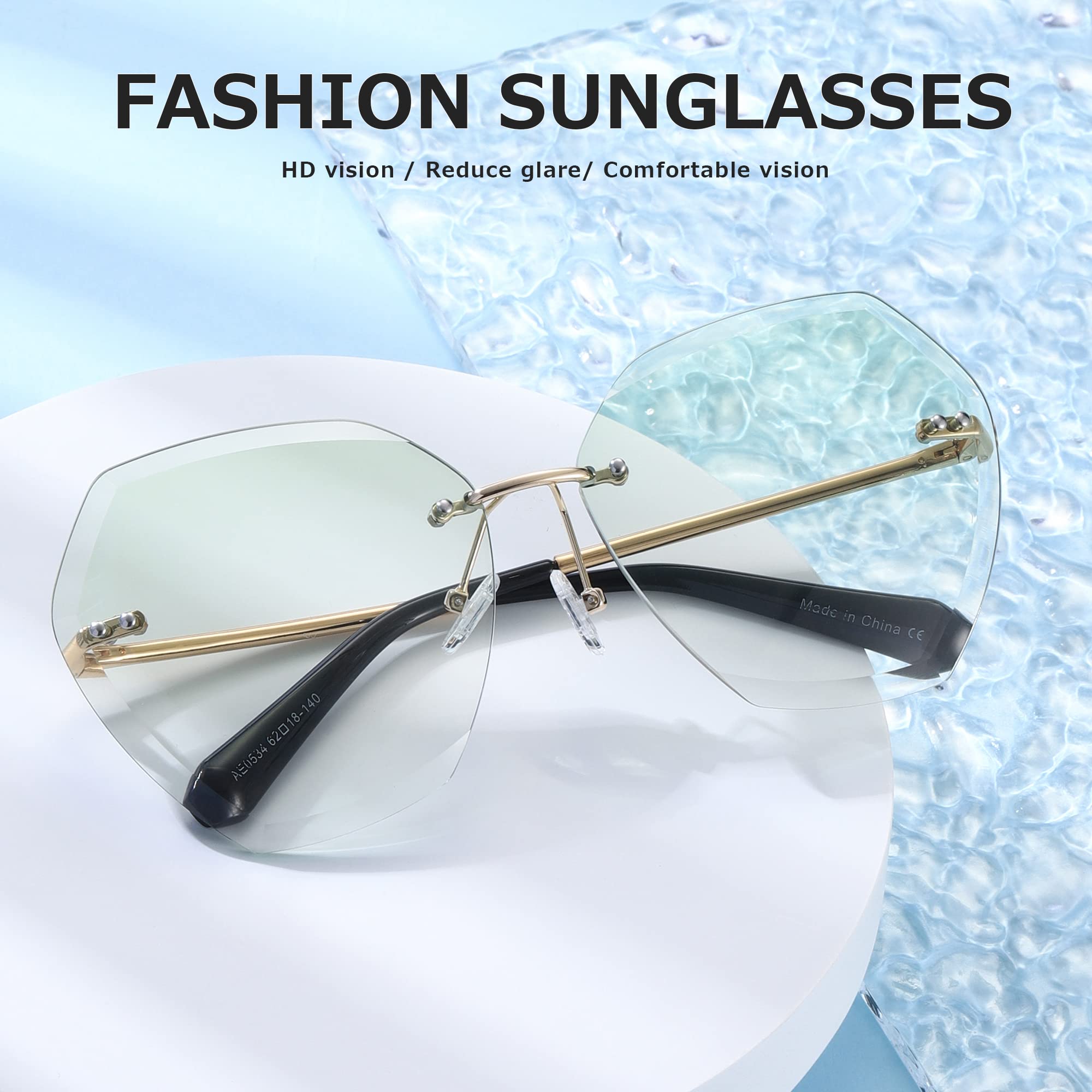 AEVOGUE Sunglasses For Women Oversized Rimless Diamond Cutting Lens Sun Glasses AE0534