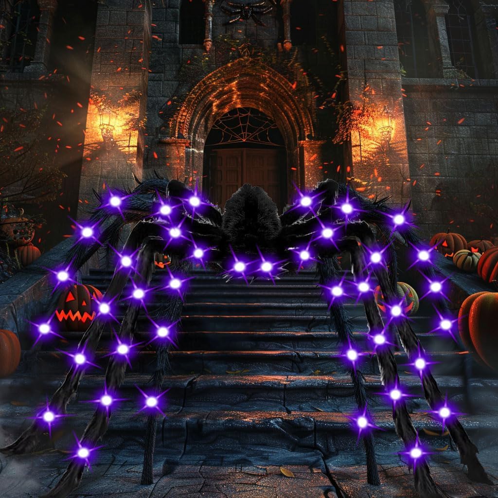 78" Jumbo Halloween Light up Spider Scary Giant Spider for Indoor Outdoor Halloween Spider Decorations Party Favor Yard Home House Décor Multicolor