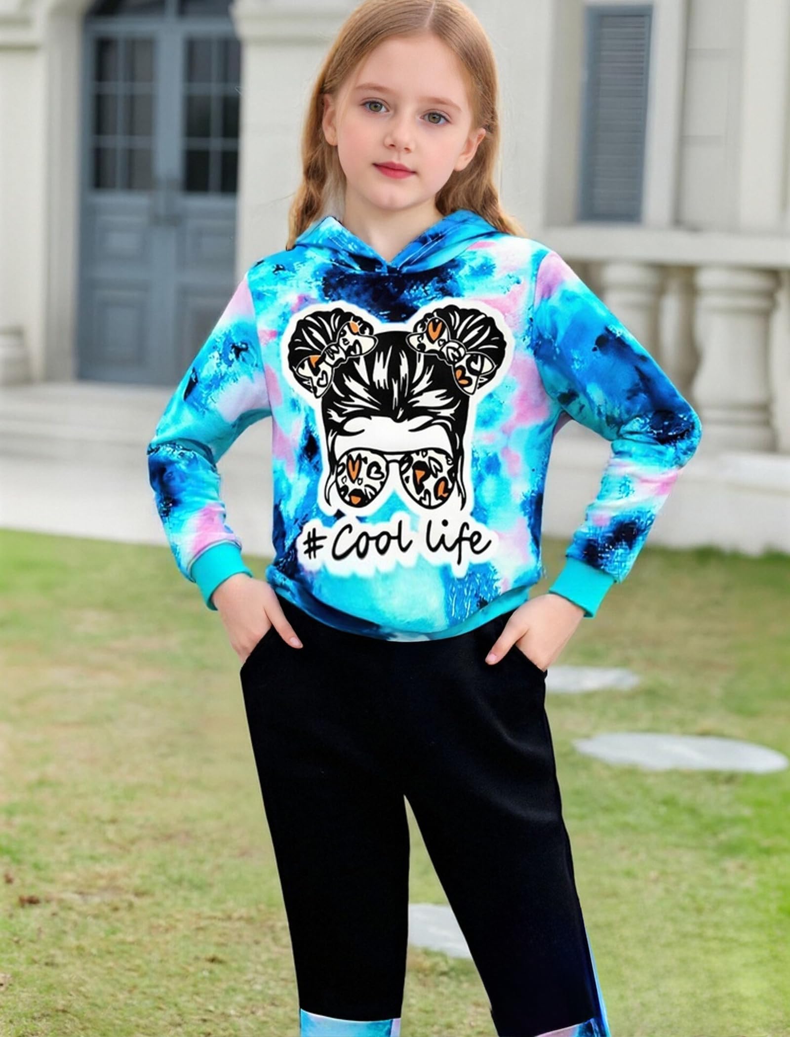 Girls Clothes Tie Dye Long Sleeve Hoodie Sweatshirt and Pants Sets Cute Girl Outfits Size 5-14 Years