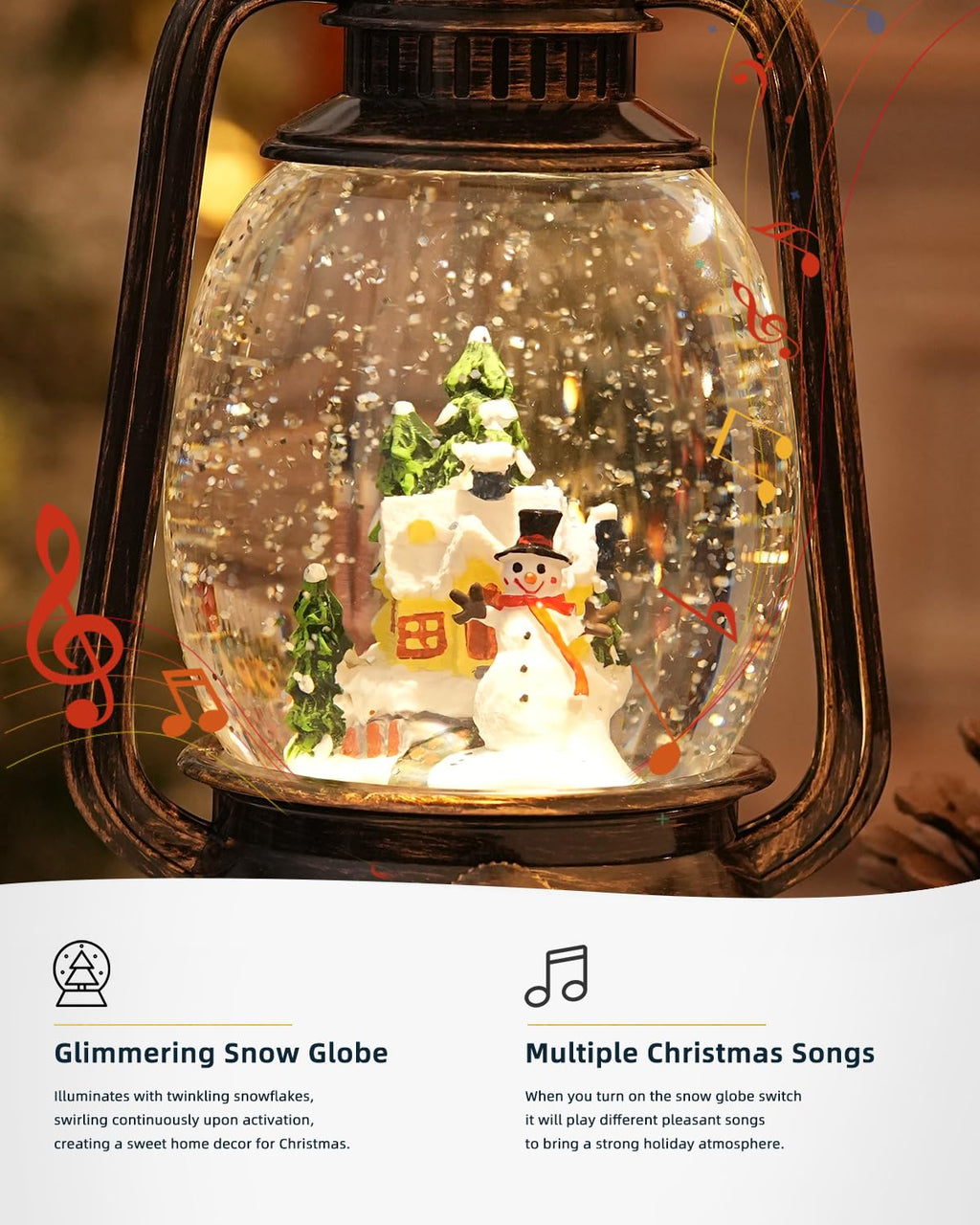 Fall Decor Snow Globe Thanksgiving Decoration Turkey Lantern Light-Up 6H Timer Halloween Pumpkin Glitter Autumn Scene Snow Globes Fall Decoration for Home