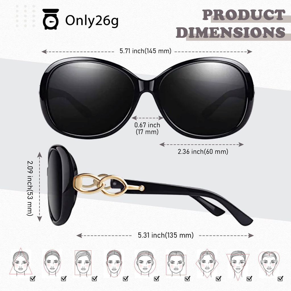 Sunier Sunglasses Womens Polarized Trendy Oversized Sun Glasses Fashion Ladies Shades 100% UV400 Protection S85